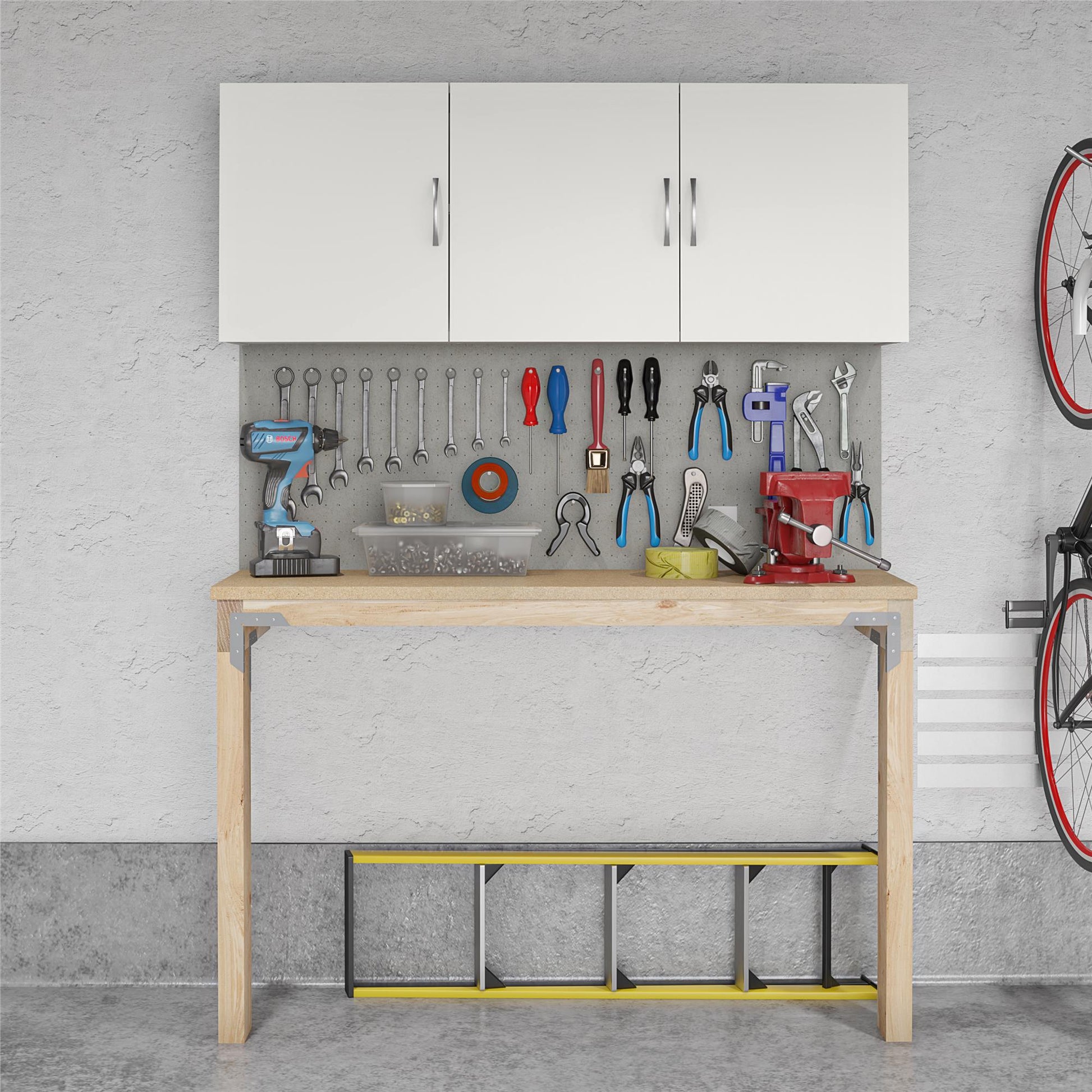 Basin 54 Inch 3 Door Wall Storage Cabinet - White