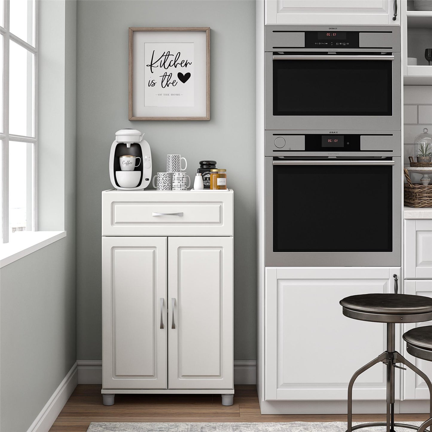 Kendall 24 Inch Multipurpose 2 Door Base Storage Cabinet with Drawer - White