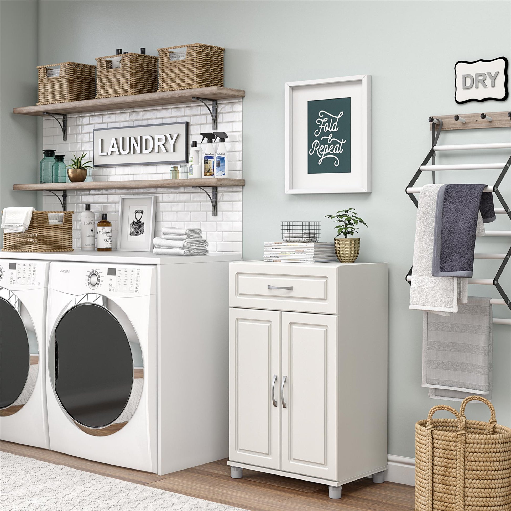 Kendall 24 Inch Multipurpose 2 Door Base Storage Cabinet with Drawer - White