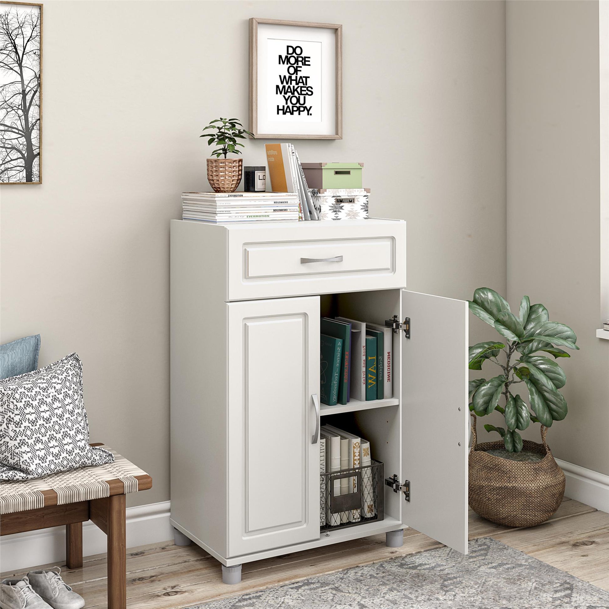 Kendall 24 Inch Multipurpose 2 Door Base Storage Cabinet with Drawer - White