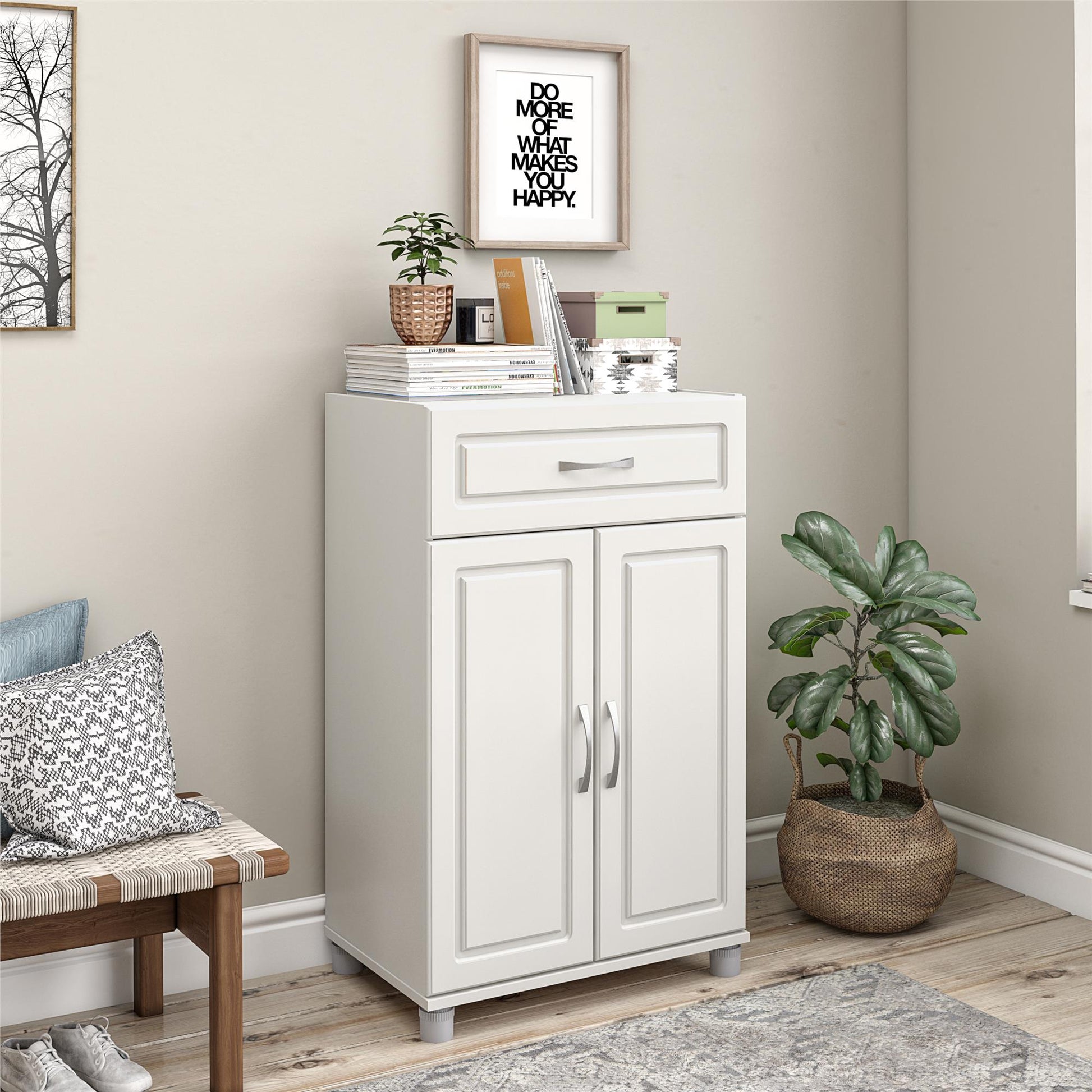 Kendall 24 Inch Multipurpose 2 Door Base Storage Cabinet with Drawer - White