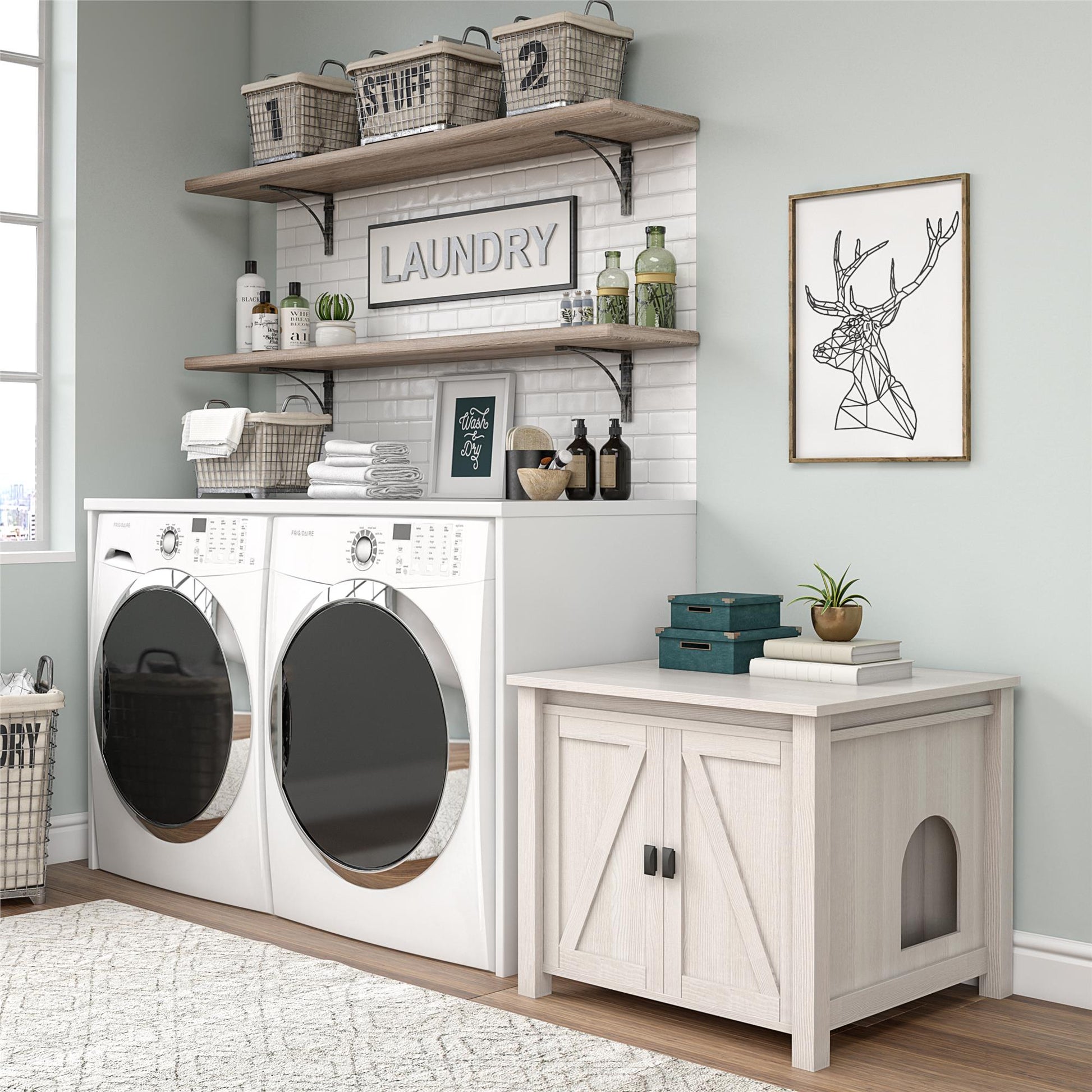 Farmington Rustic Farmhouse Litter Box Enclosure for Cats - Ivory Pine