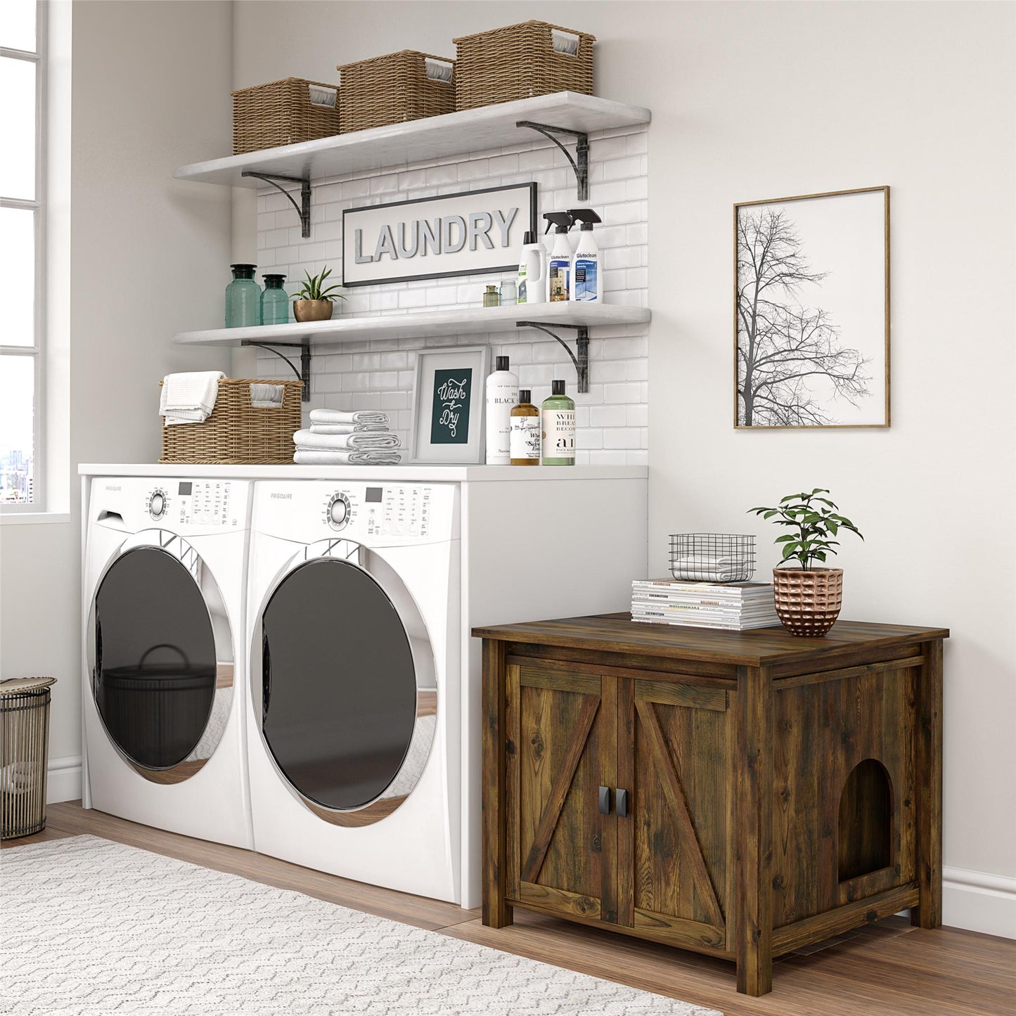 Farmington Rustic Farmhouse Litter Box Enclosure for Cats - Rustic