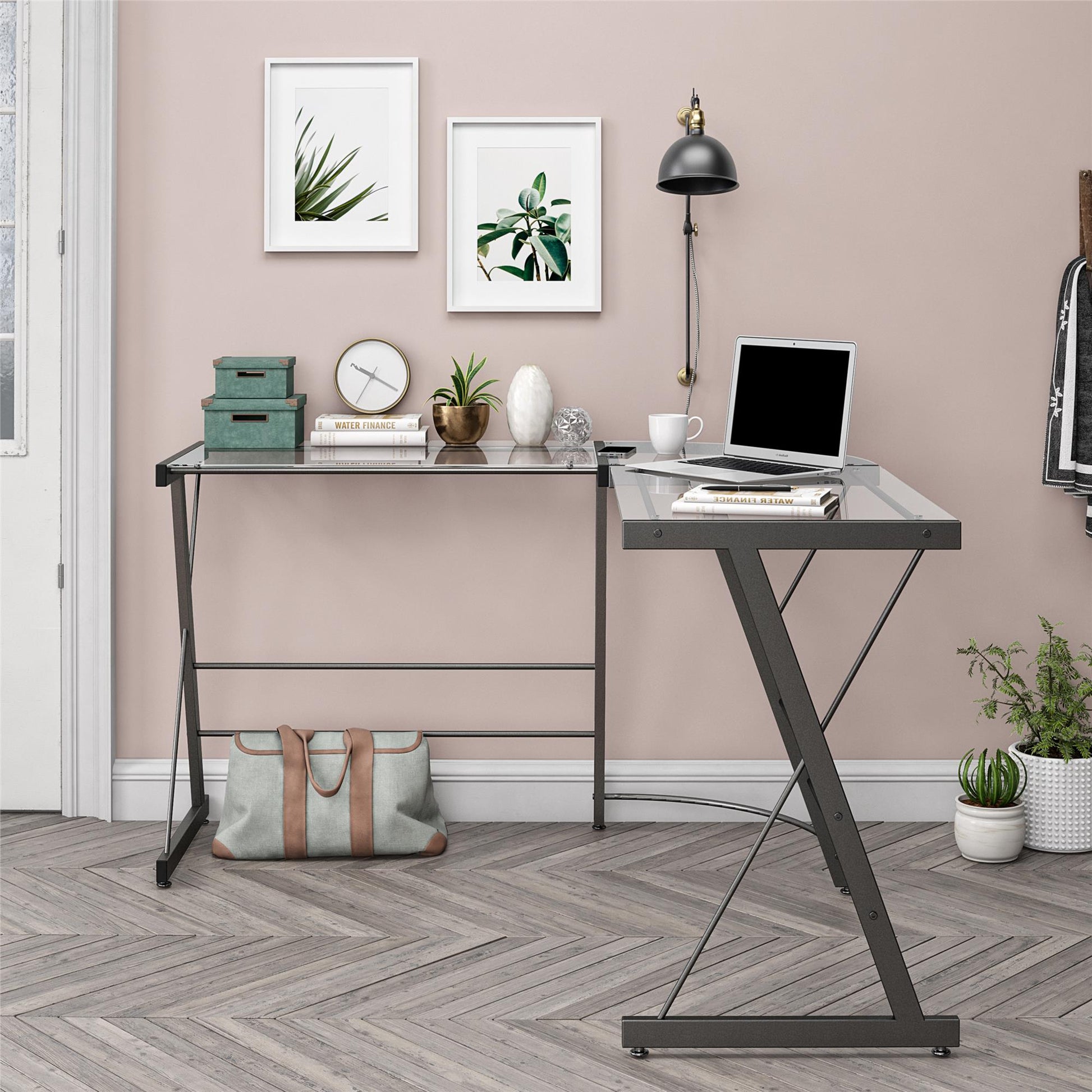 Latour Glass L-Shaped Computer Desk - Gray