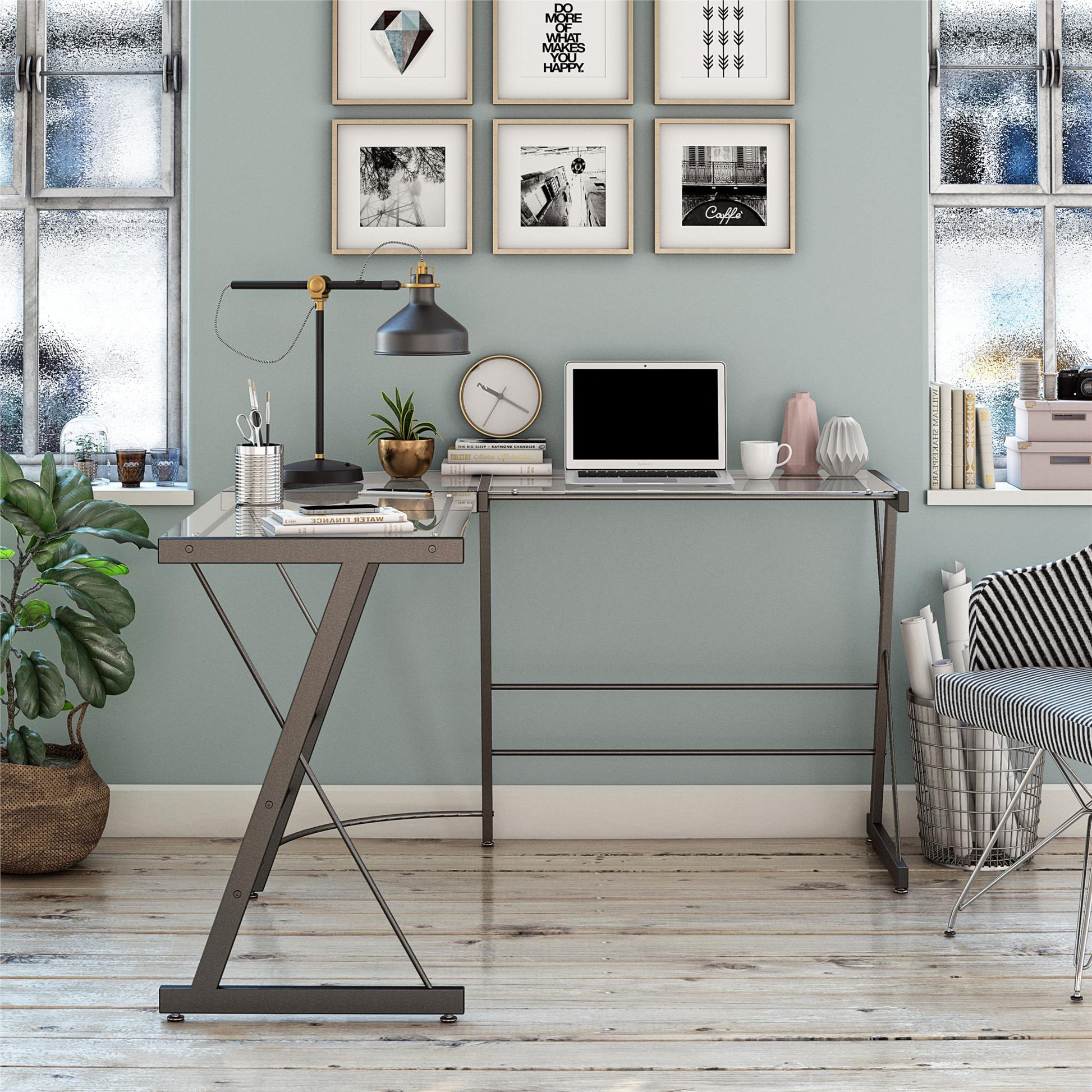 Latour Glass L-Shaped Computer Desk - Gray
