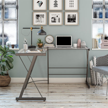Latour Glass L-Shaped Computer Desk - Gray