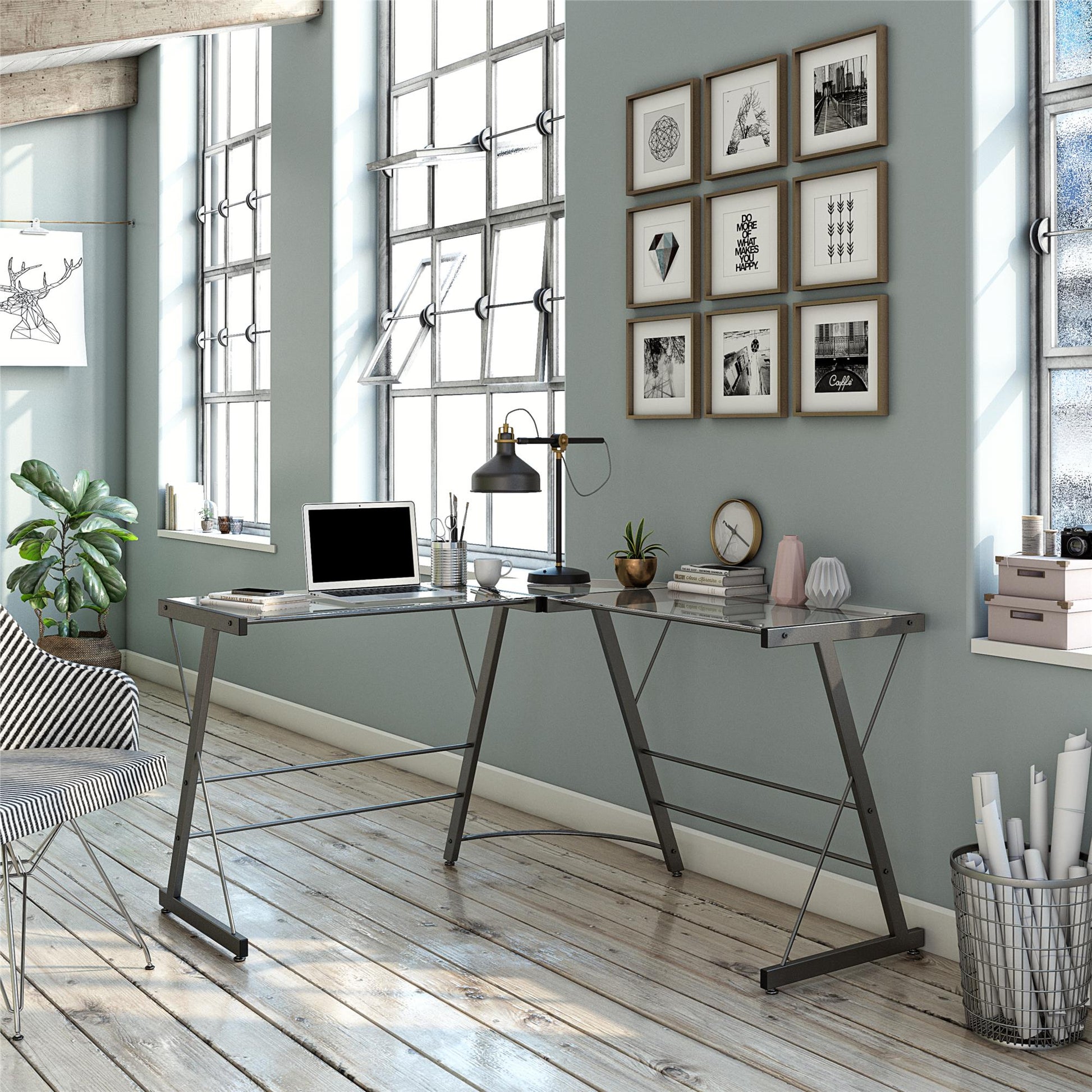 Latour Glass L-Shaped Computer Desk - Gray