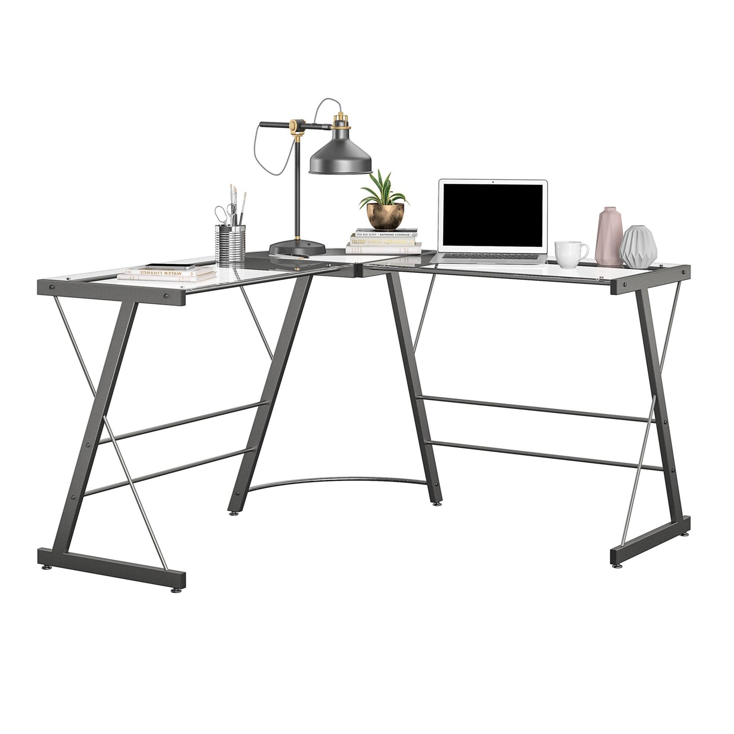 Latour Glass L-Shaped Computer Desk - Gray
