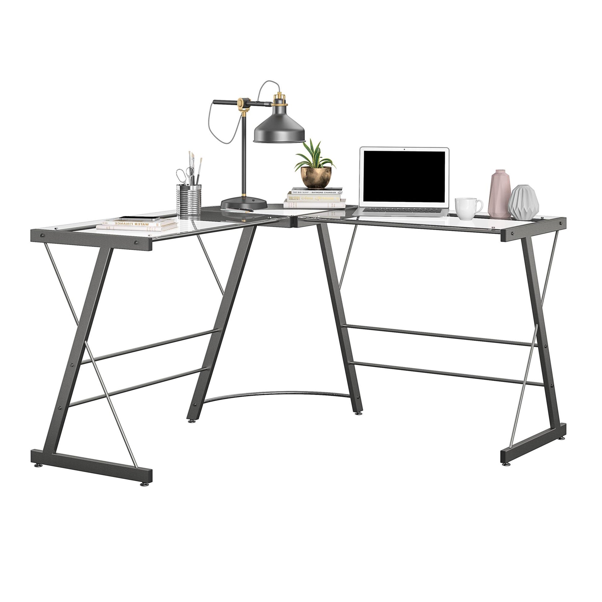 Latour Glass L-Shaped Computer Desk - Gray