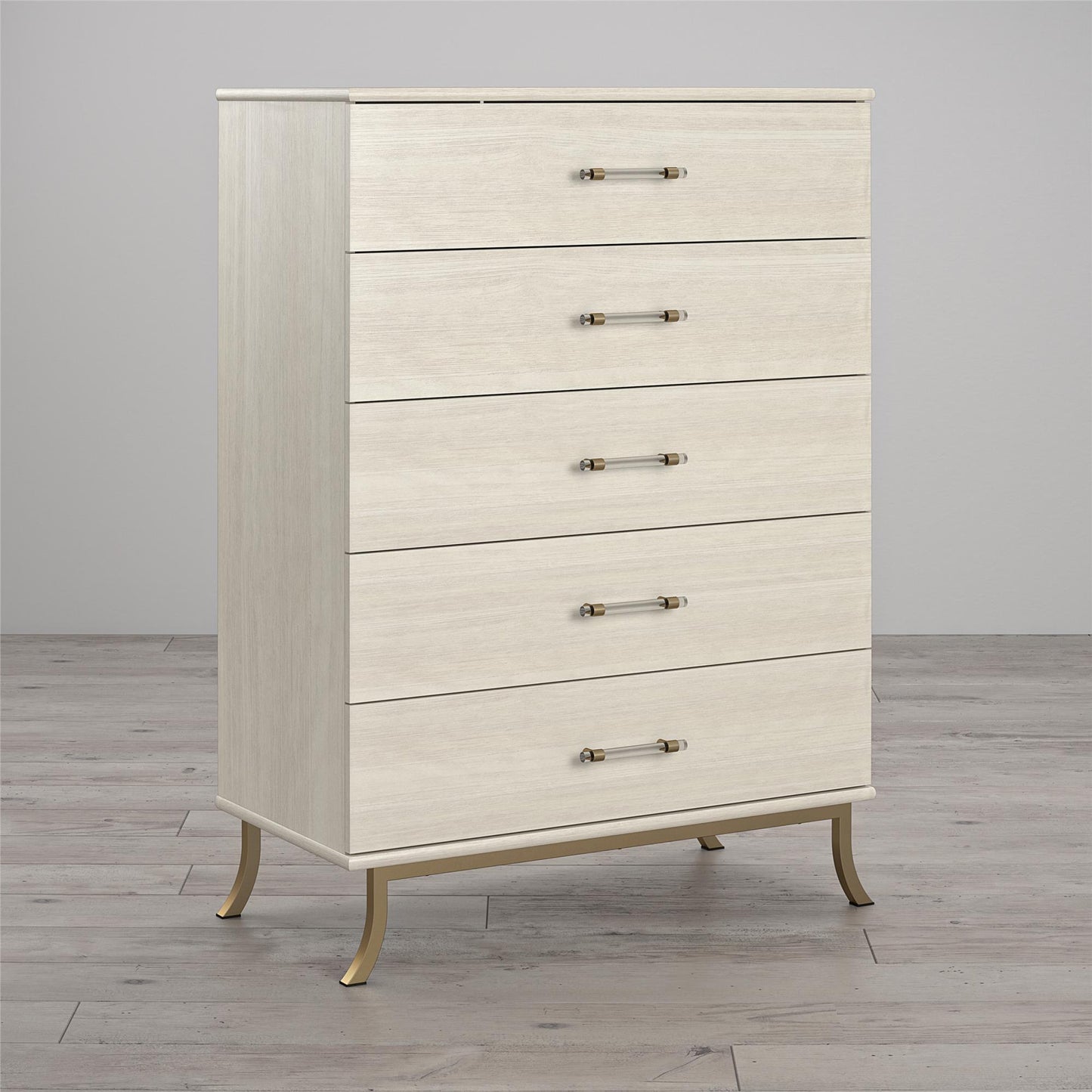 Monarch Hill Clementine 5 Drawer Dresser with Clear Acrylic Handles - Ivory Oak