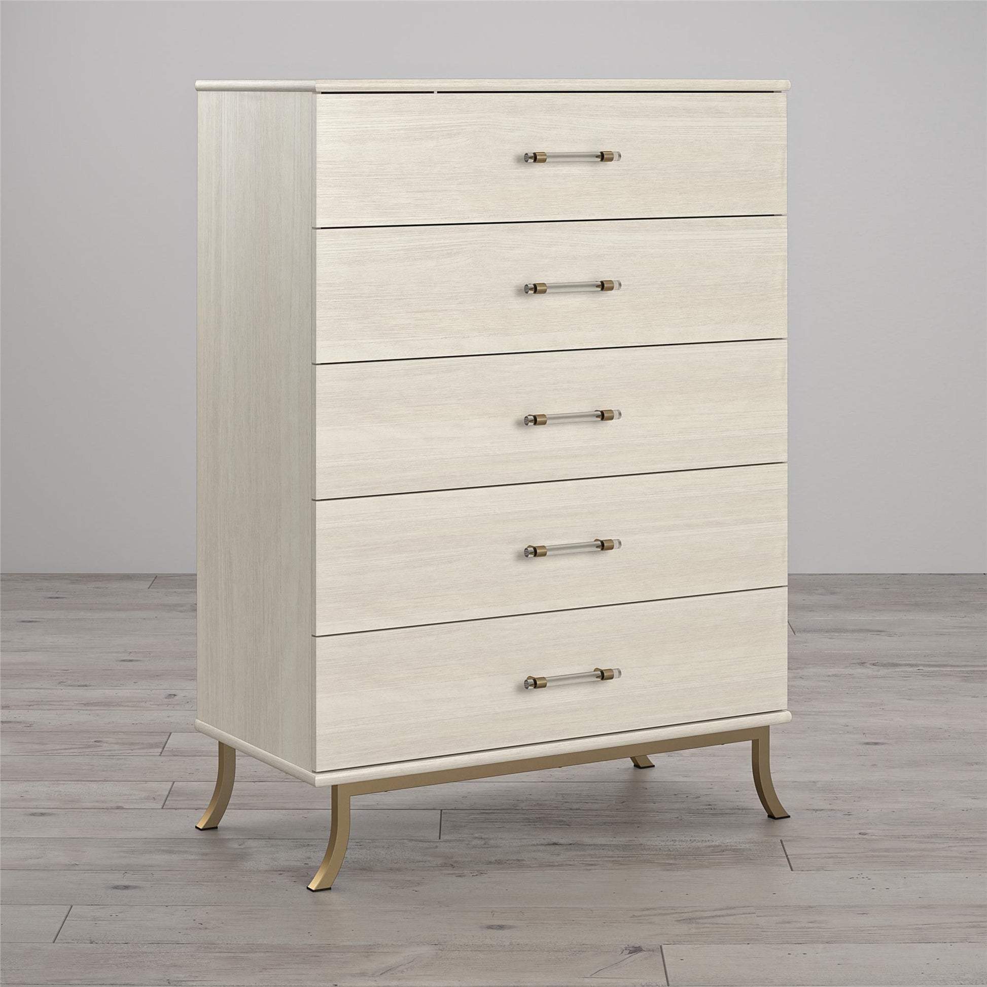 Monarch Hill Clementine 5 Drawer Dresser with Clear Acrylic Handles - Ivory Oak