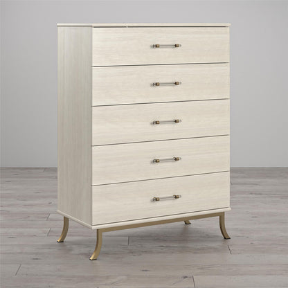 Monarch Hill Clementine 5 Drawer Dresser with Clear Acrylic Handles - Ivory Oak