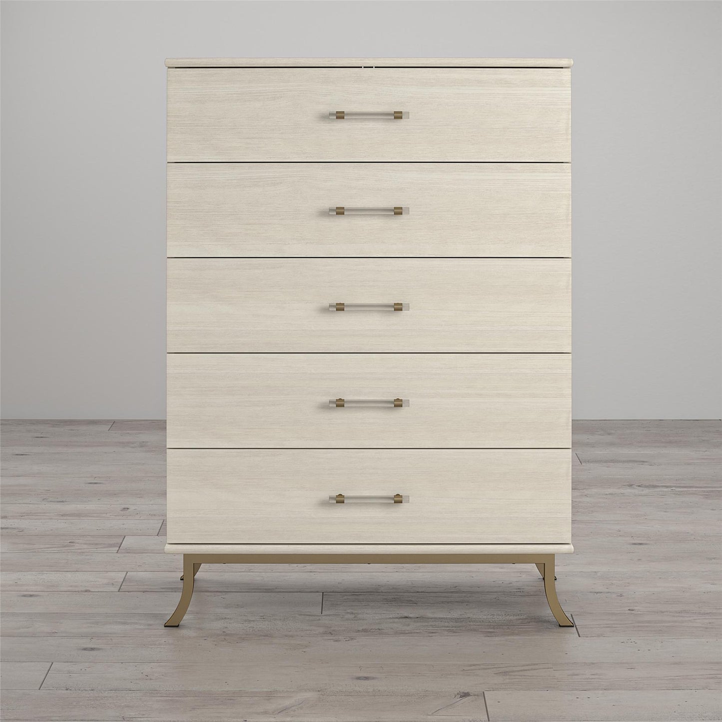 Monarch Hill Clementine 5 Drawer Dresser with Clear Acrylic Handles - Ivory Oak