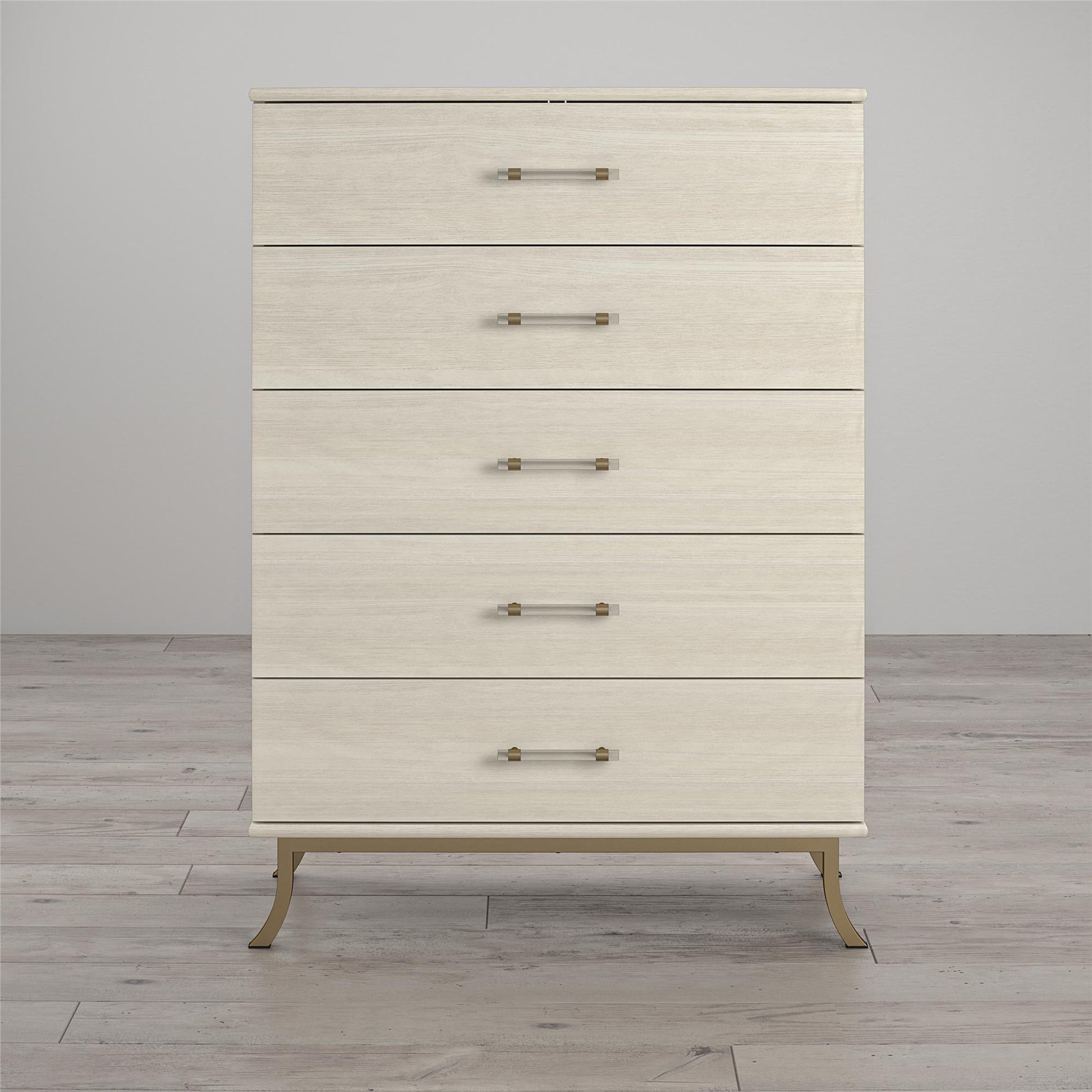 Monarch Hill Clementine 5 Drawer Dresser with Clear Acrylic Handles - Ivory Oak