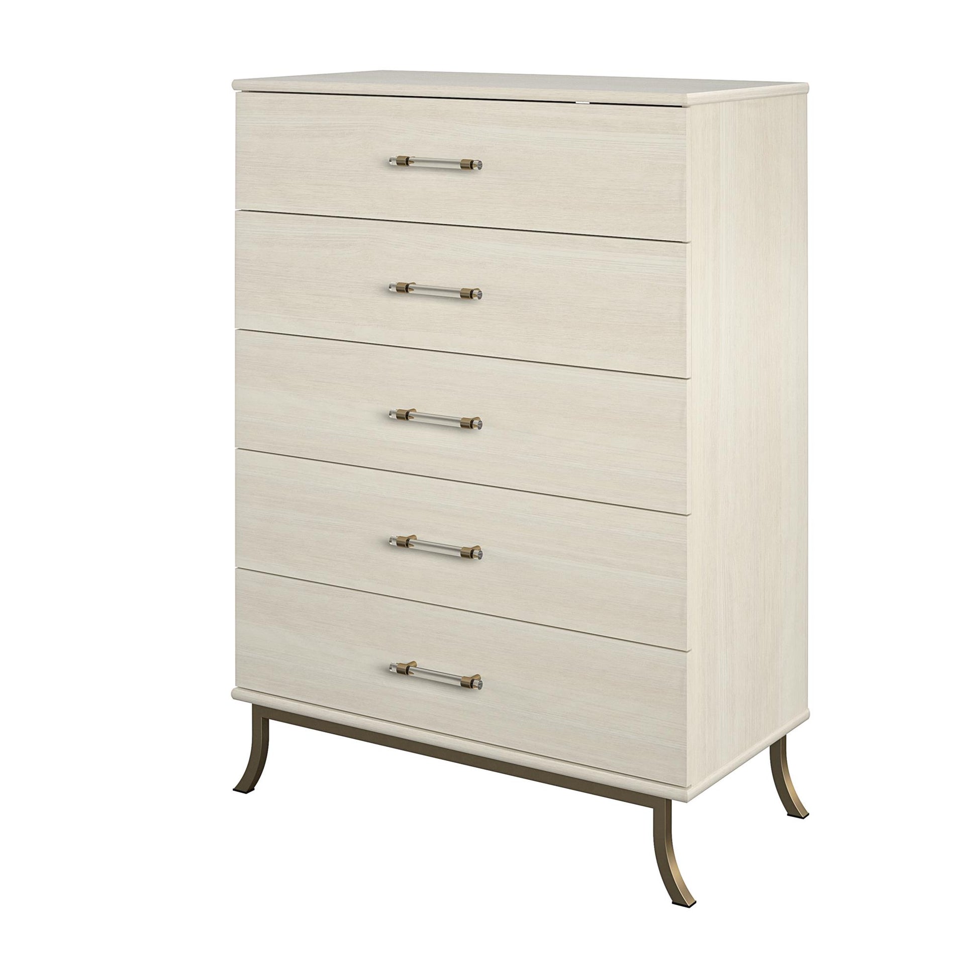 Monarch Hill Clementine 5 Drawer Dresser with Clear Acrylic Handles - Ivory Oak