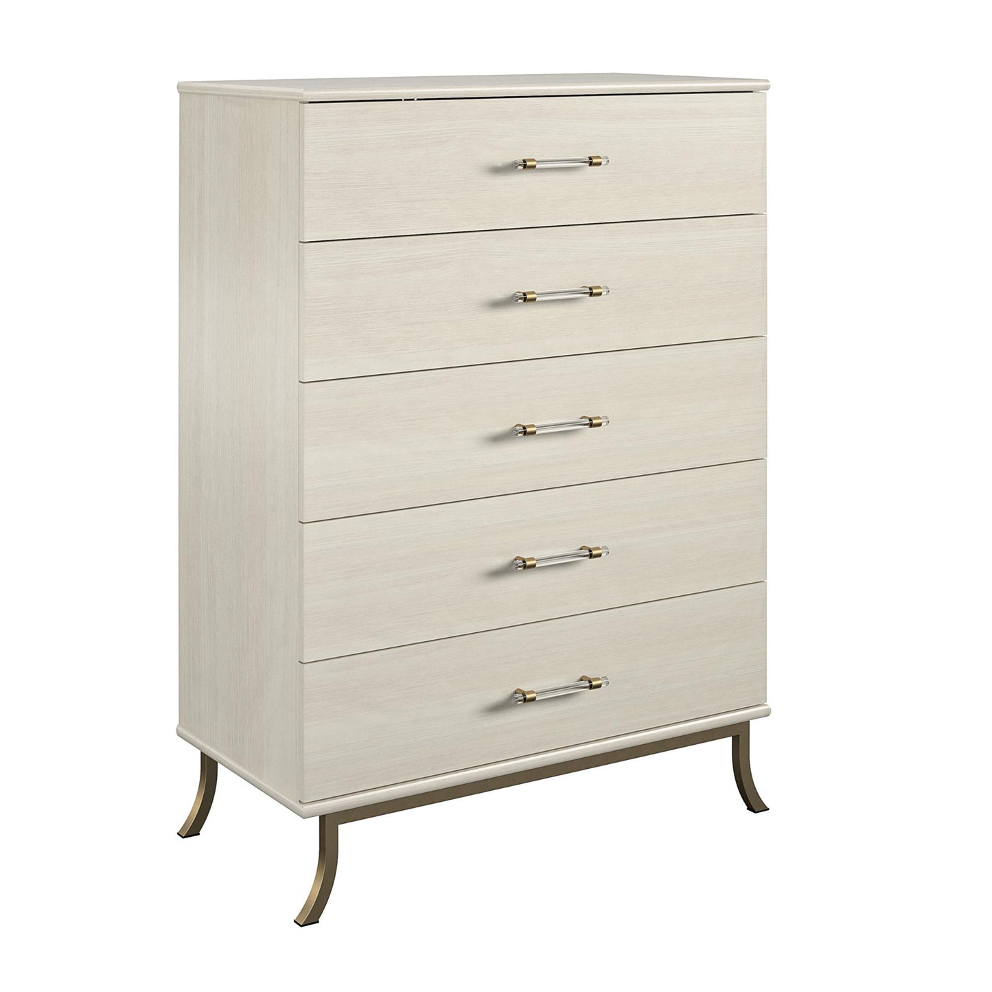 Monarch Hill Clementine 5 Drawer Dresser with Clear Acrylic Handles - Ivory Oak