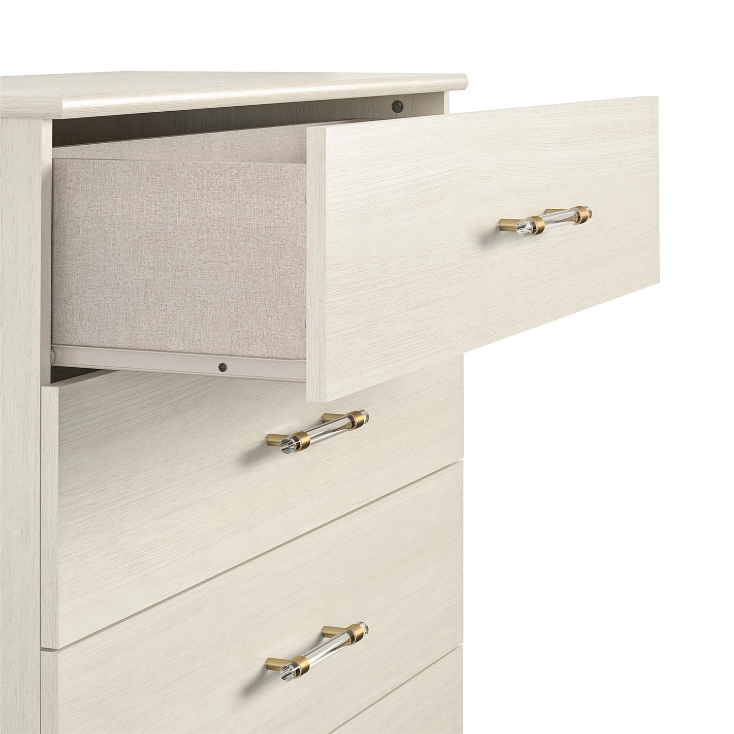 Monarch Hill Clementine 5 Drawer Dresser with Clear Acrylic Handles - Ivory Oak