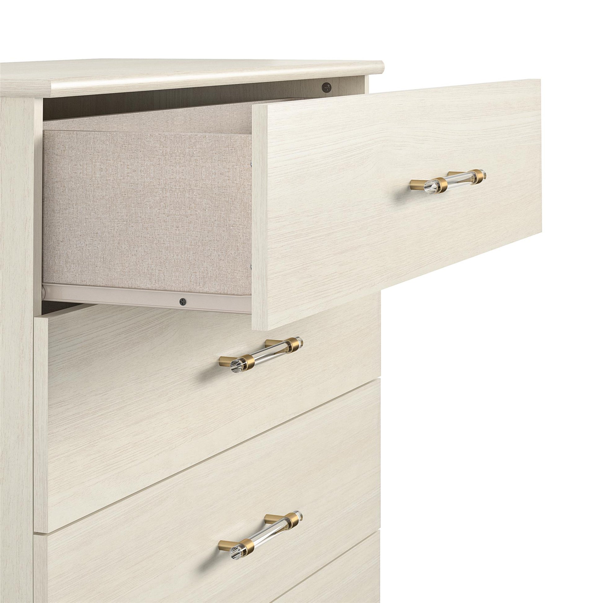 Monarch Hill Clementine 5 Drawer Dresser with Clear Acrylic Handles - Ivory Oak
