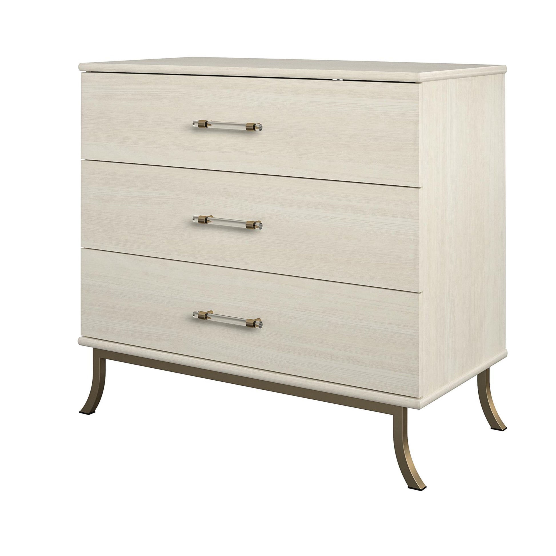 Monarch Hill Clementine 3 Drawer Dresser with Clear Acrylic Handles - Ivory Oak