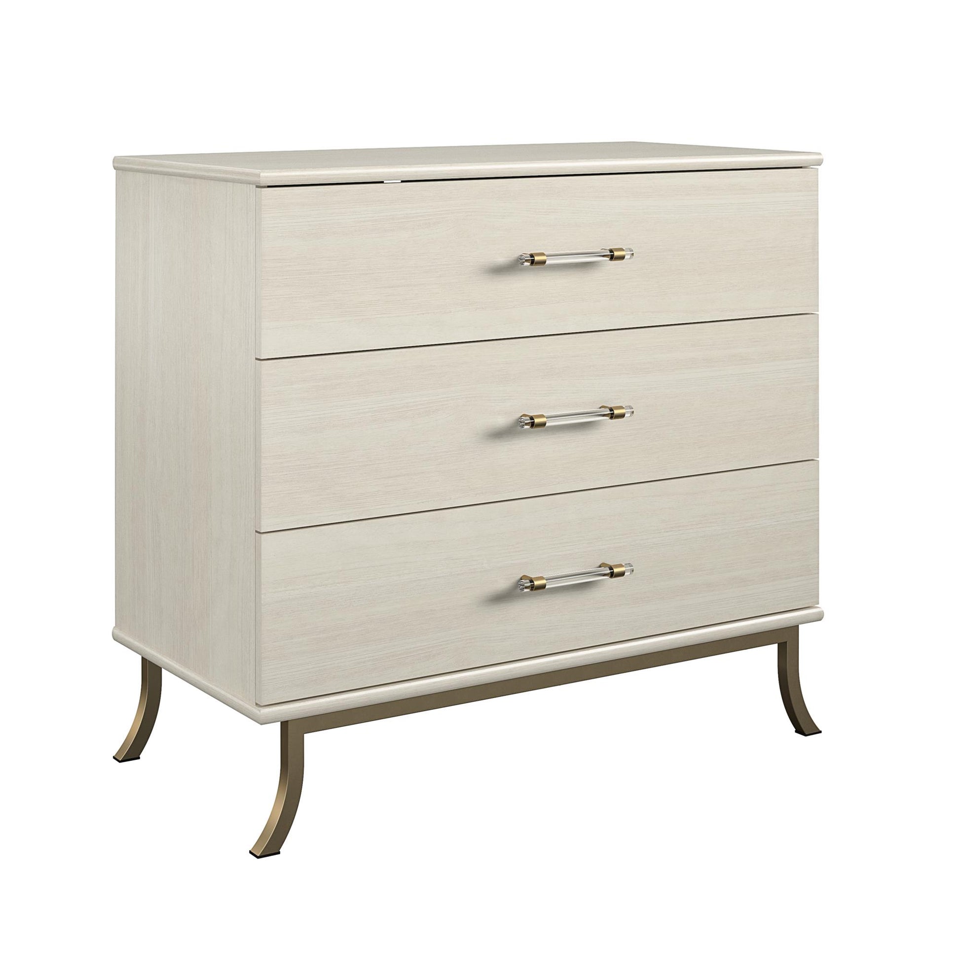 Monarch Hill Clementine 3 Drawer Dresser with Clear Acrylic Handles - Ivory Oak