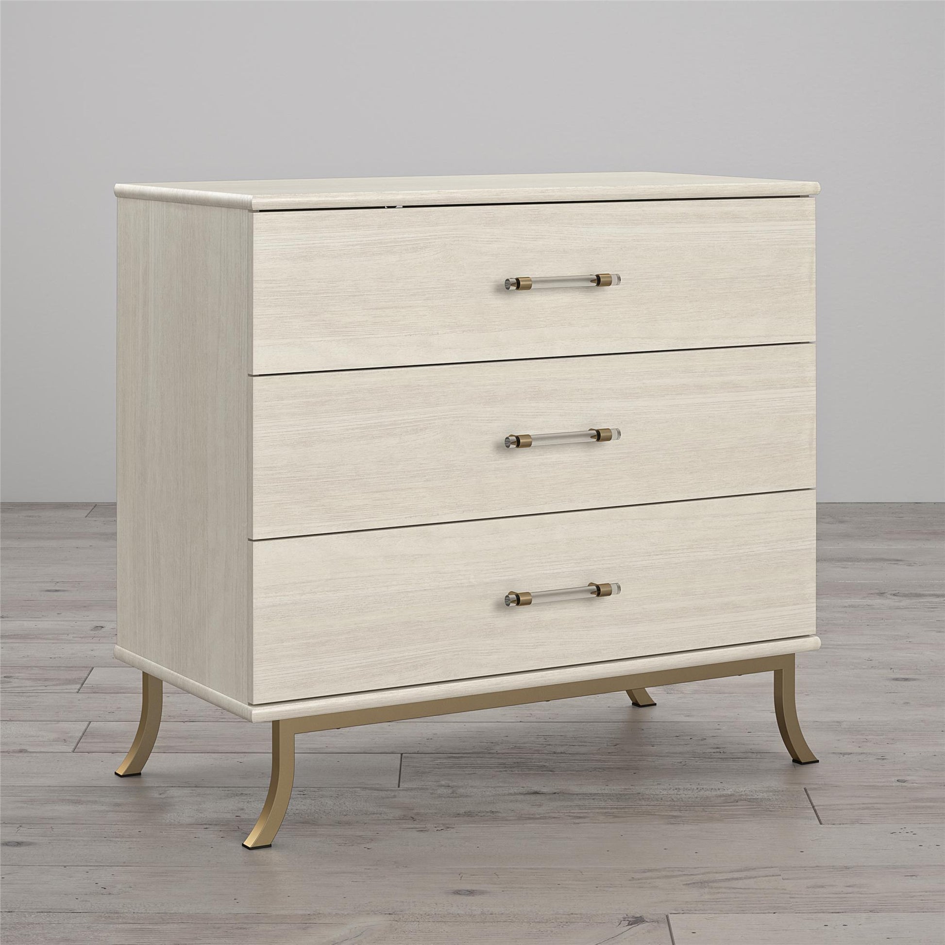 Monarch Hill Clementine 3 Drawer Dresser with Clear Acrylic Handles - Ivory Oak