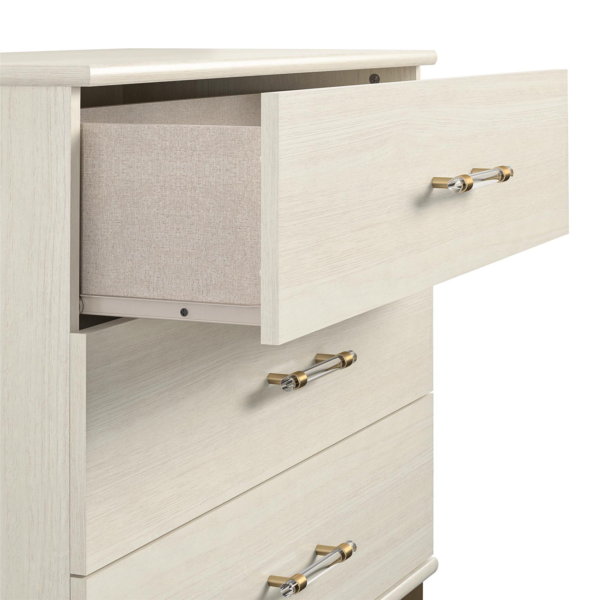 Monarch Hill Clementine 3 Drawer Dresser with Clear Acrylic Handles - Ivory Oak