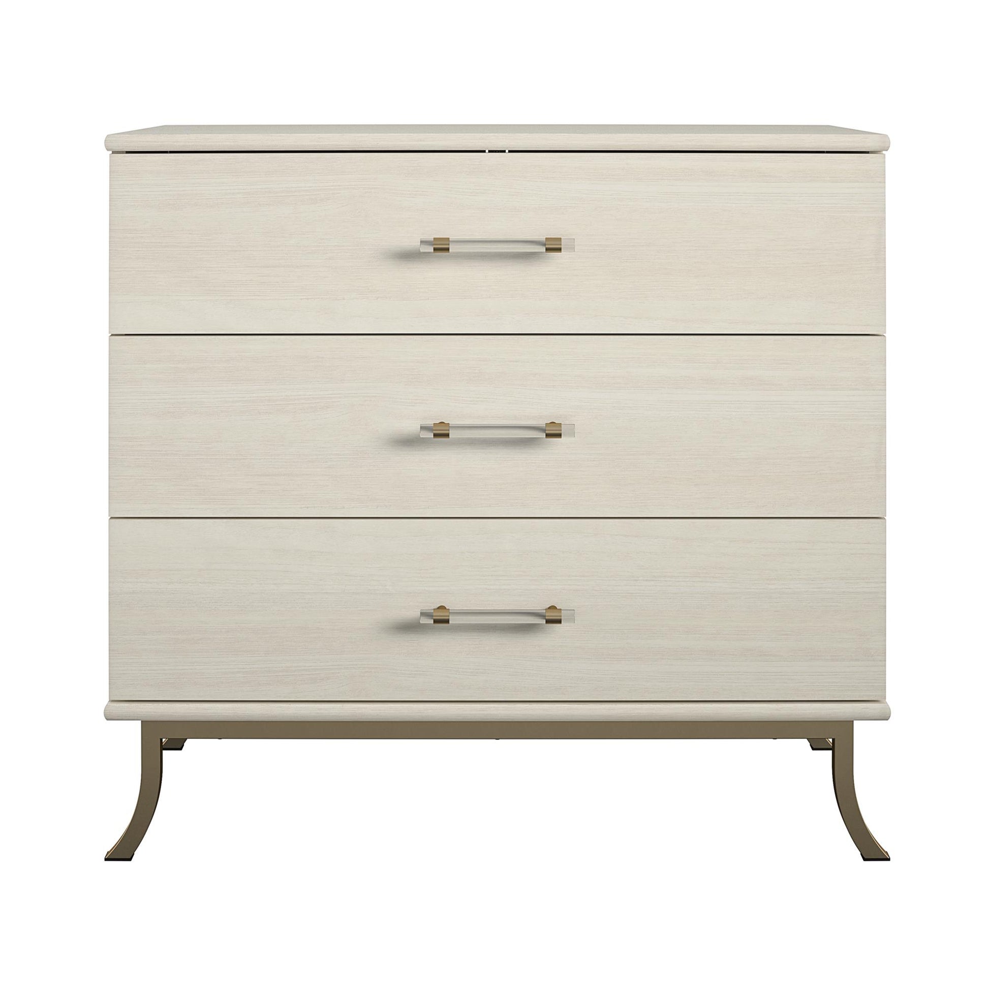 Monarch Hill Clementine 3 Drawer Dresser with Clear Acrylic Handles - Ivory Oak