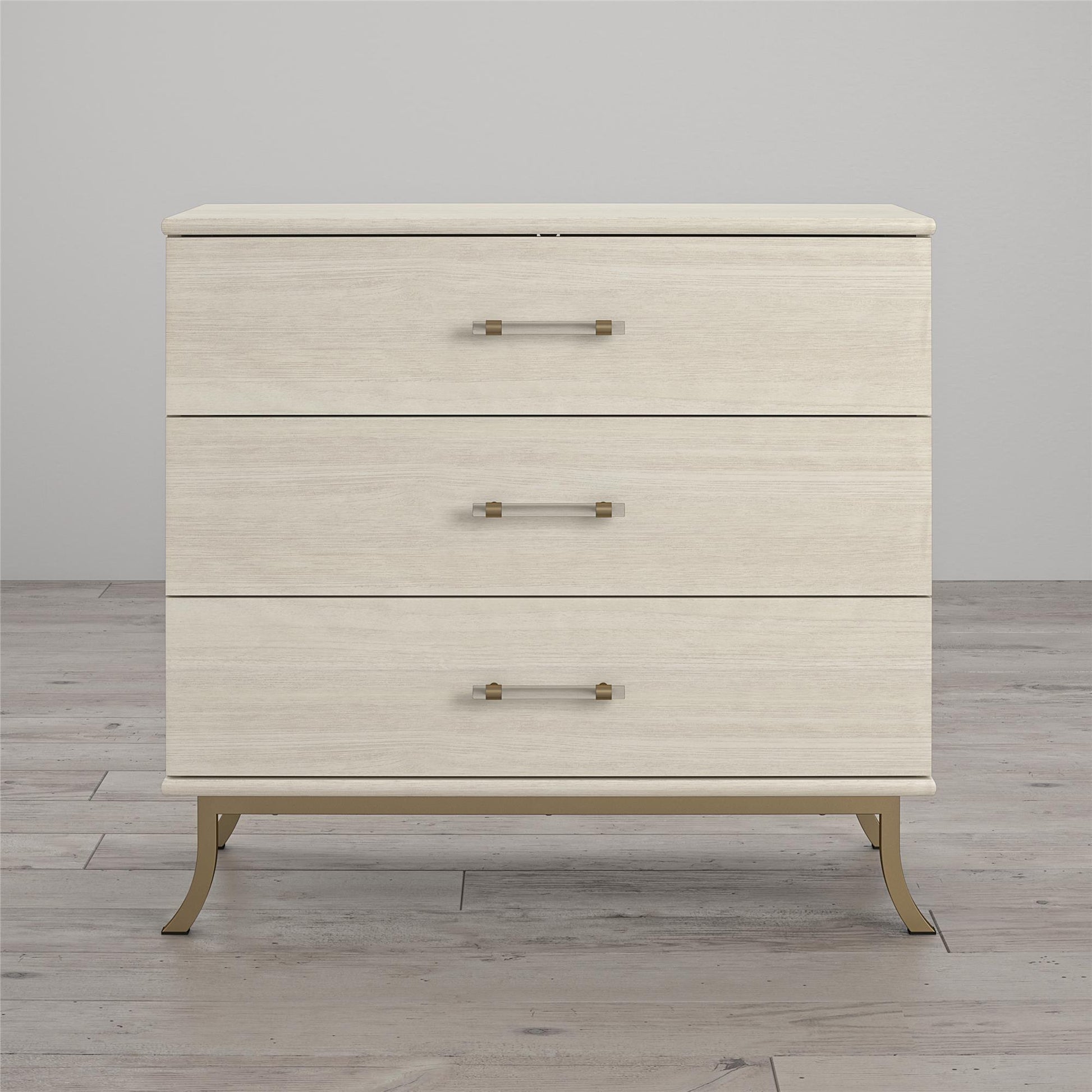 Monarch Hill Clementine 3 Drawer Dresser with Clear Acrylic Handles - Ivory Oak