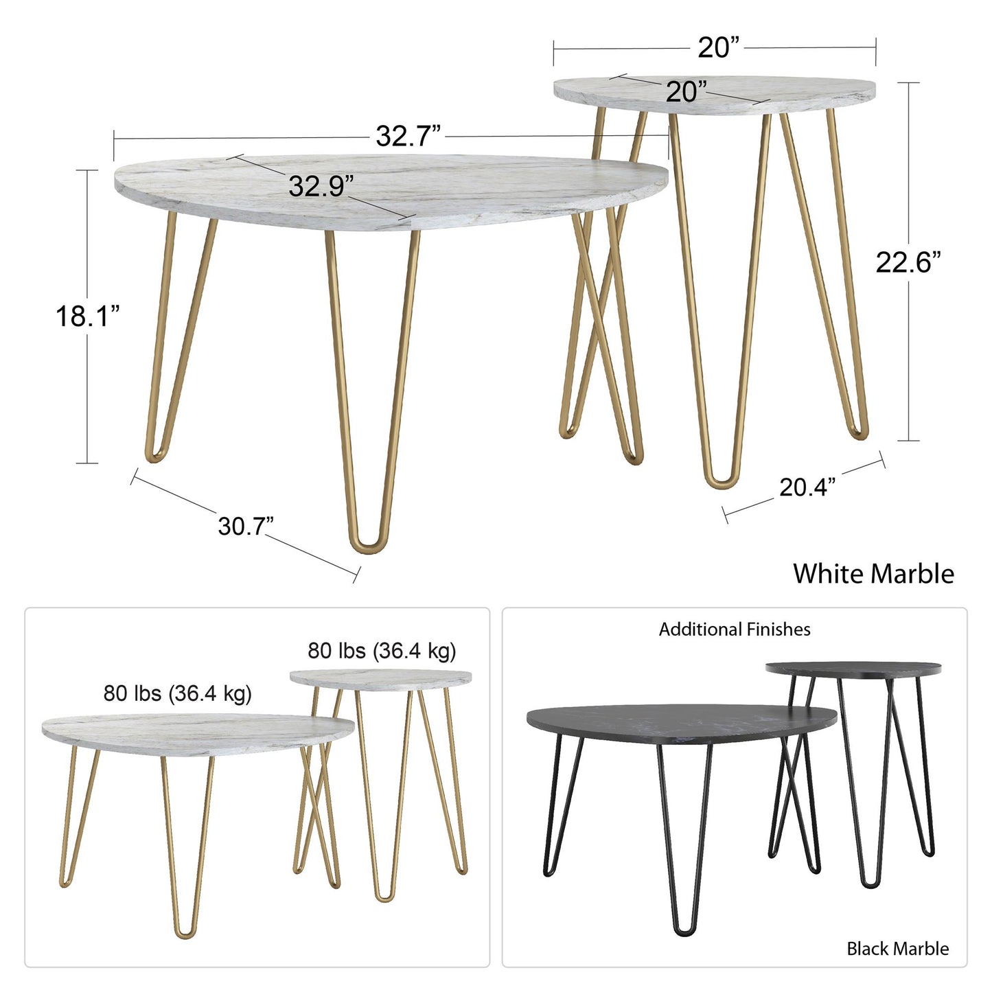 Athena Nesting Tables - Black Marble