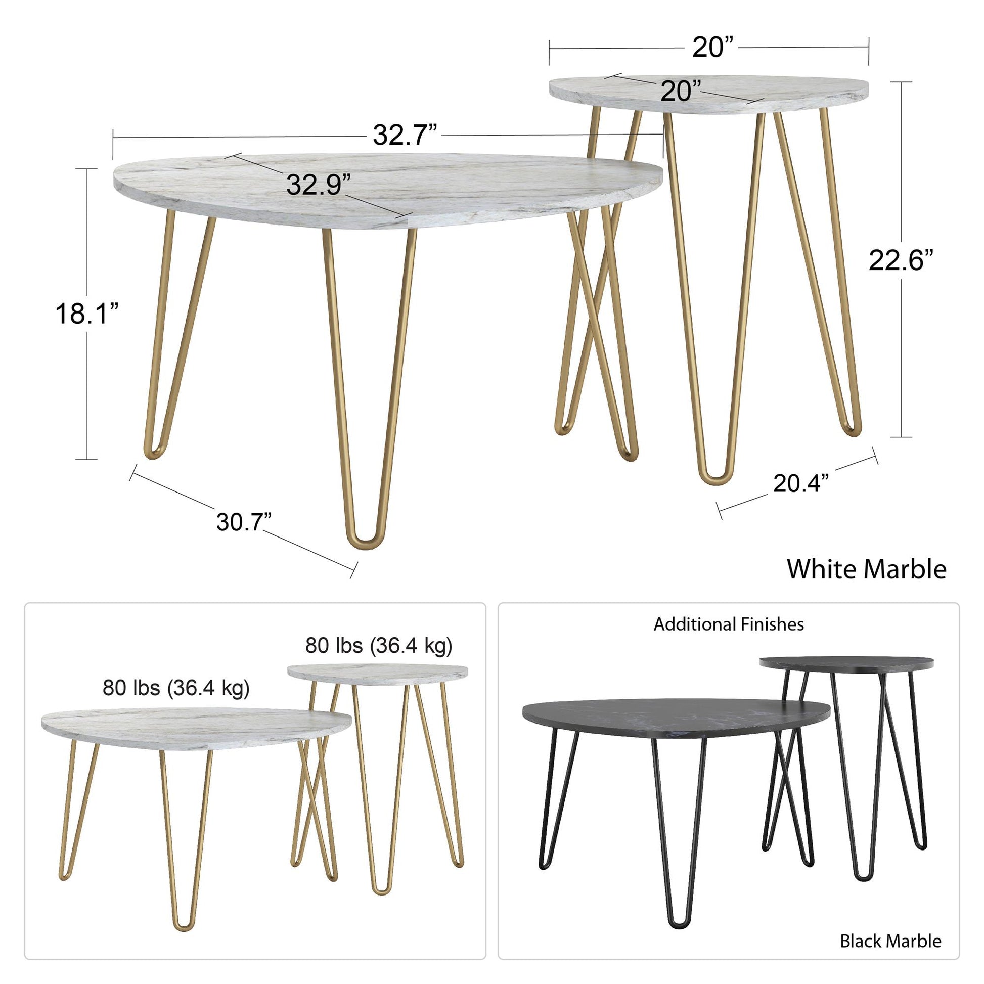 Athena Nesting Tables - Black Marble