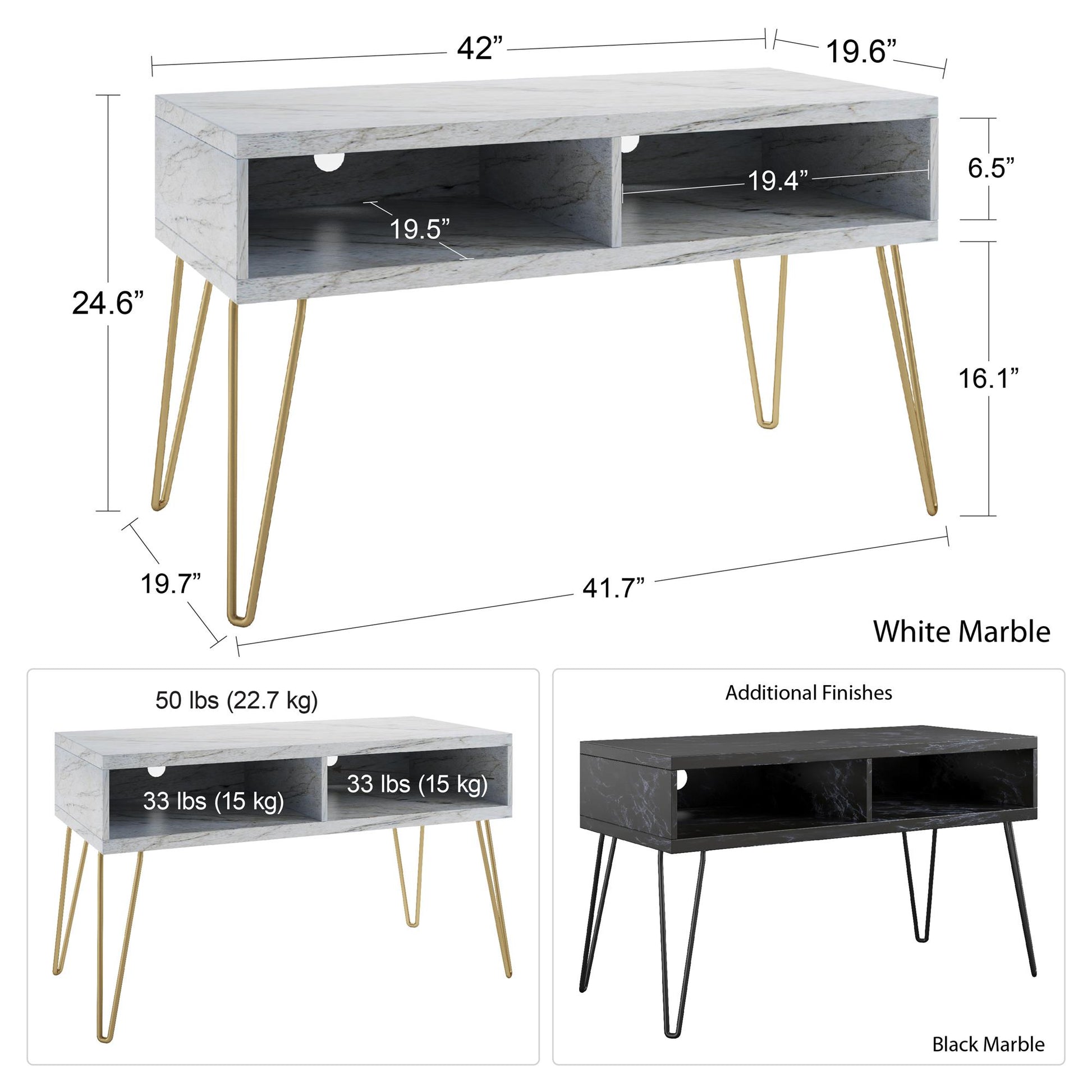 Athena TV Stand for TVs up to 42" - Black Marble