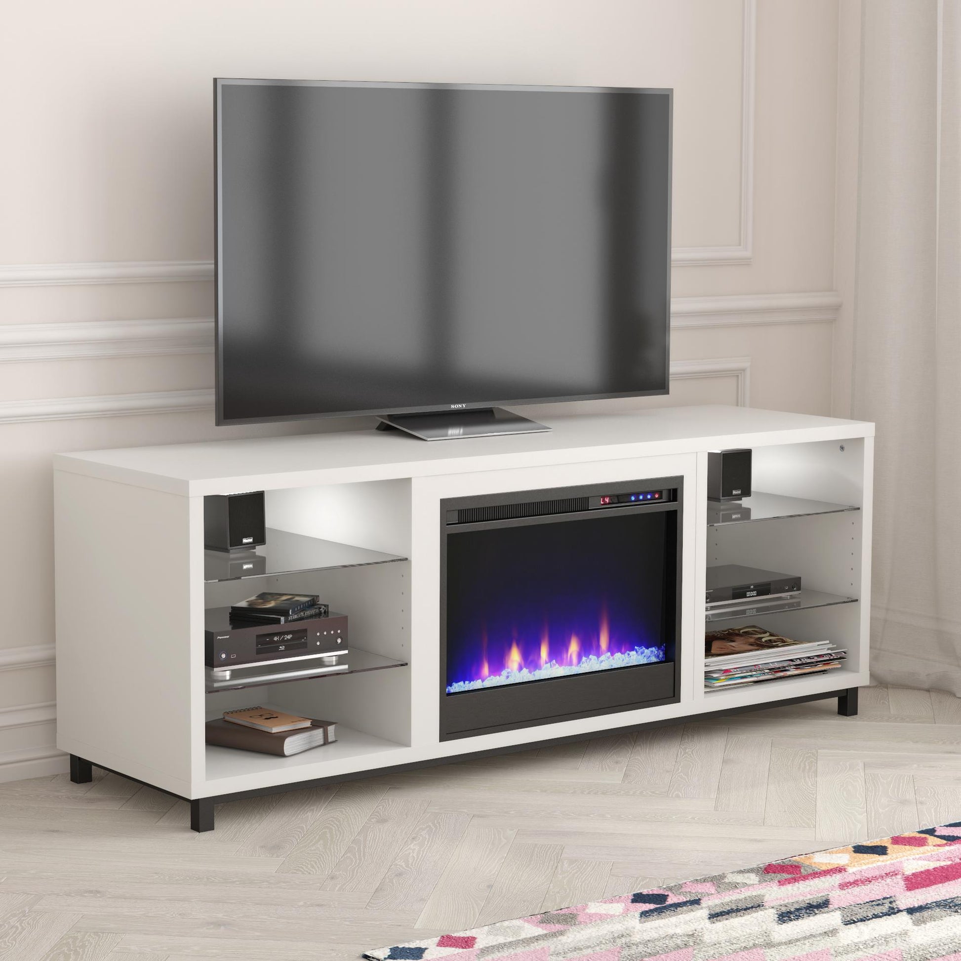 Cosmoliving by Cosmopolitan Westchester Fireplace TV Stand for TVs up to 65", White - White
