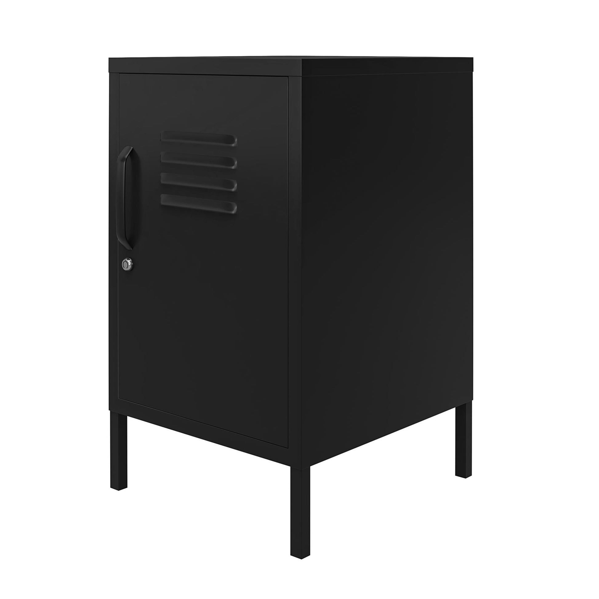 Shadwick Closed Door Metal Locker End Table with 2 Shelves - Black