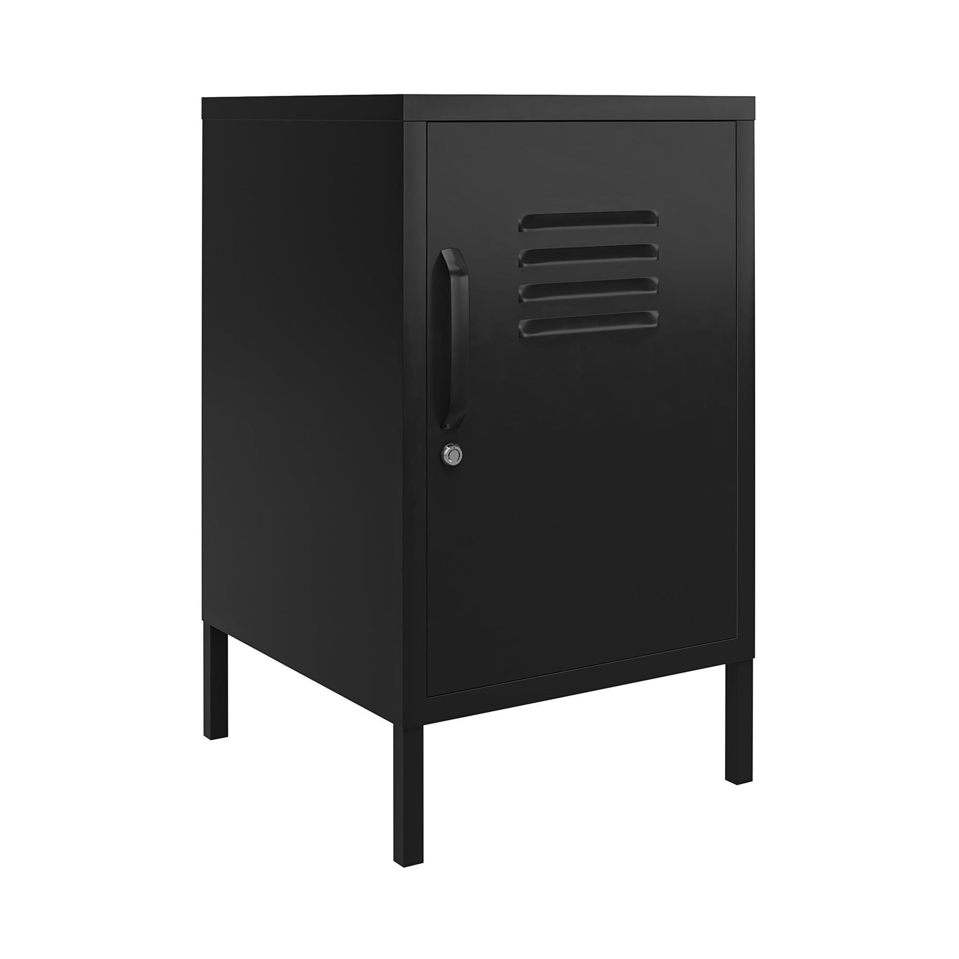 Shadwick Closed Door Metal Locker End Table with 2 Shelves - Black