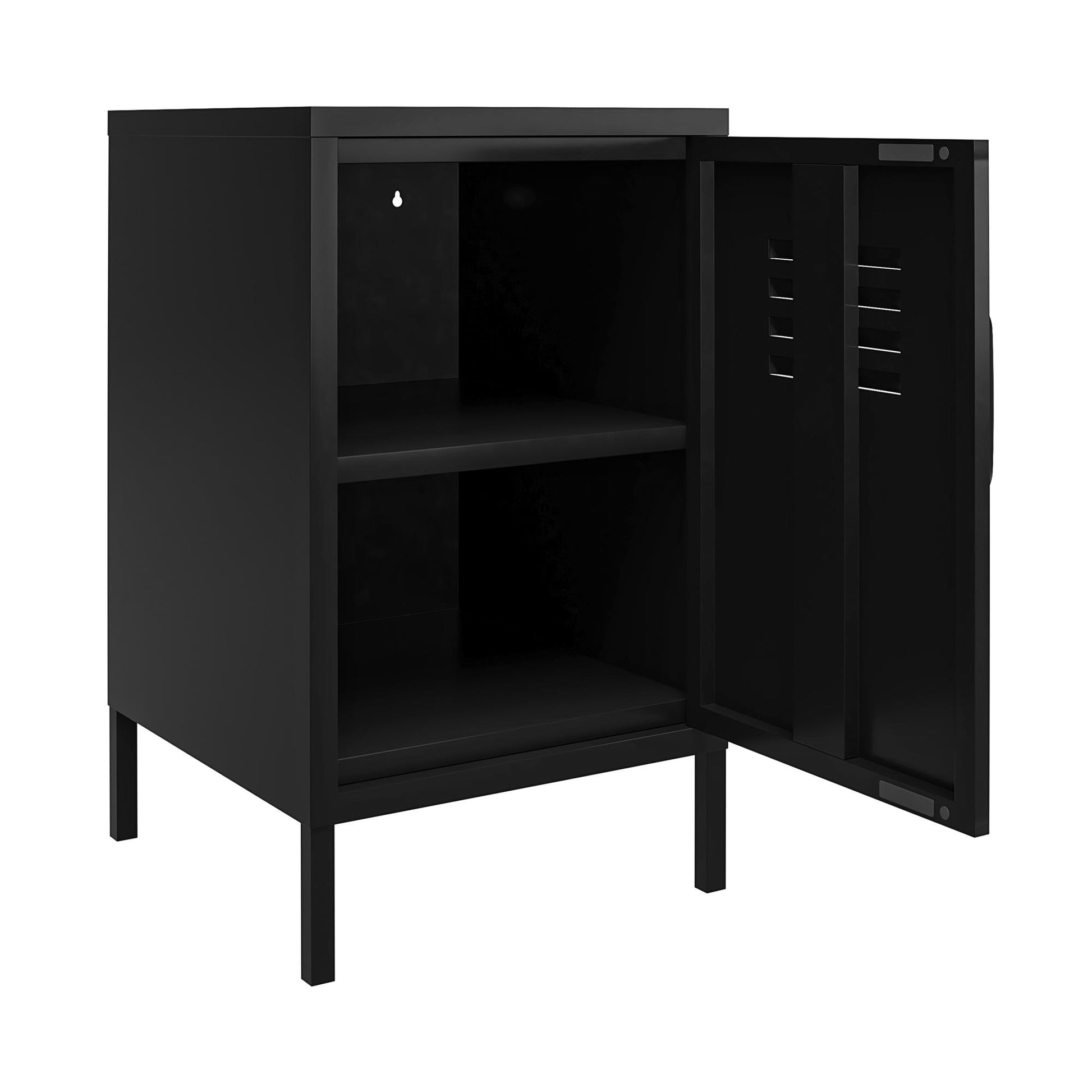 Shadwick Closed Door Metal Locker End Table with 2 Shelves - Black