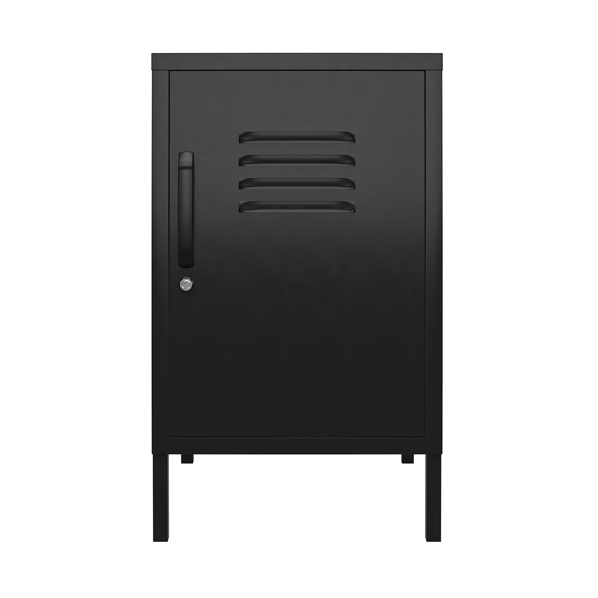 Shadwick Closed Door Metal Locker End Table with 2 Shelves - Black