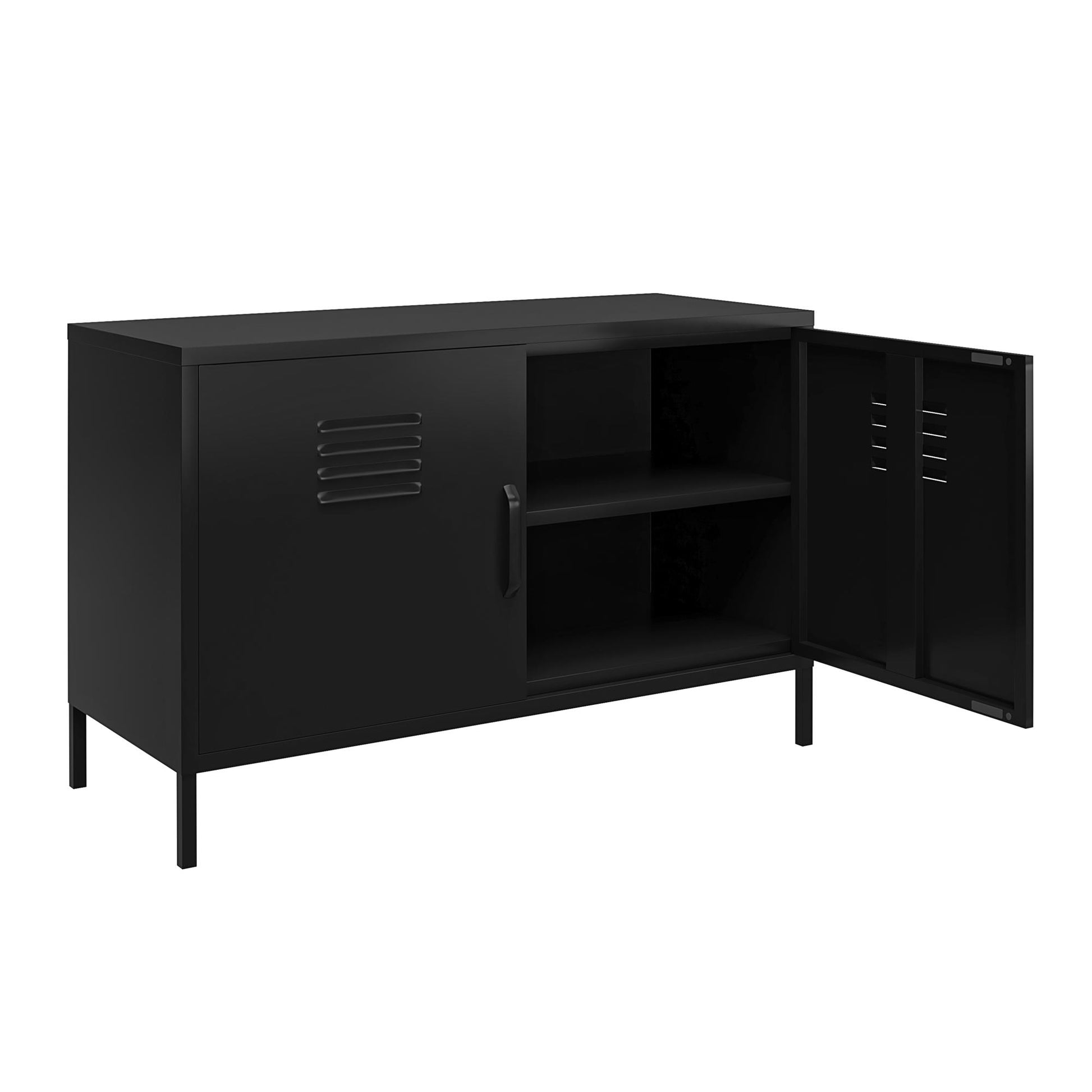 Shadwick 2 Door Metal Locker Accent Cabinet with 2 Shelves - Black