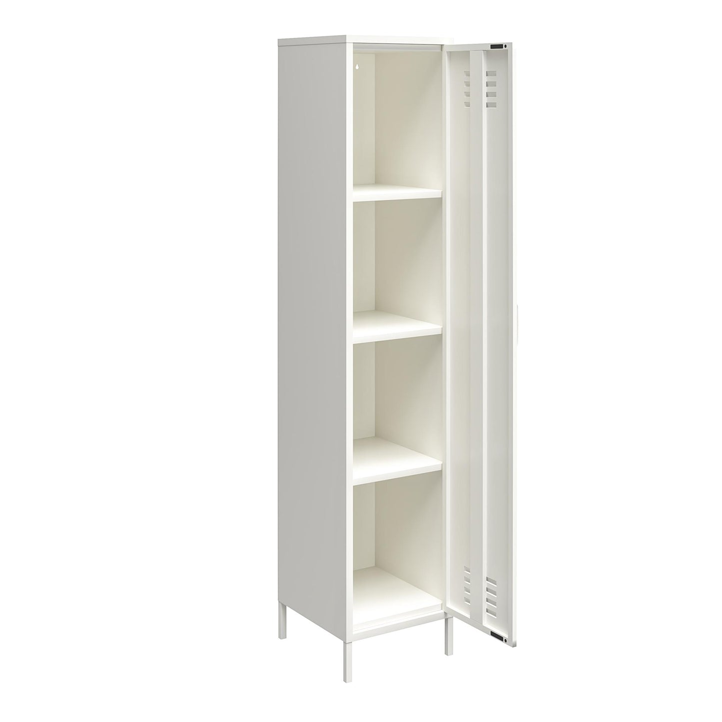 Shadwick Single Closed Door Metal Locker Storage Cabinet with 4 Shelves - White