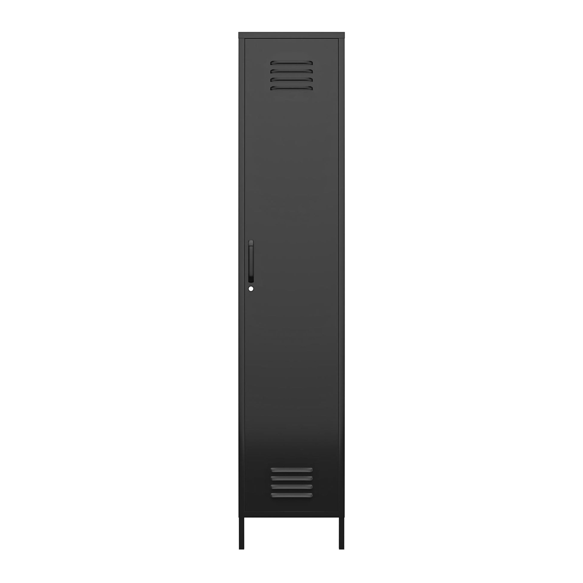 Shadwick Single Closed Door Metal Locker Storage Cabinet with 4 Shelves - Black
