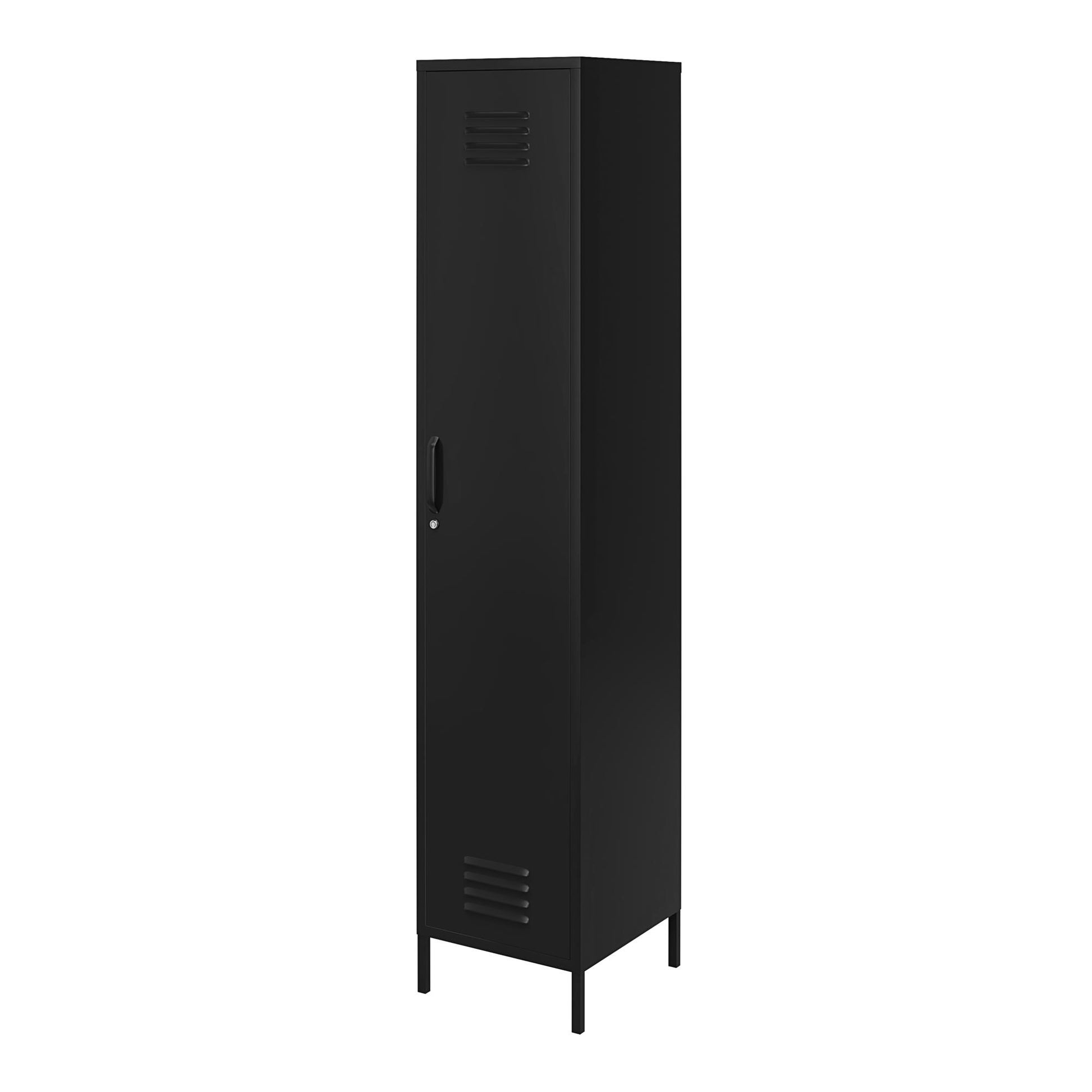 Shadwick Single Closed Door Metal Locker Storage Cabinet with 4 Shelves - Black