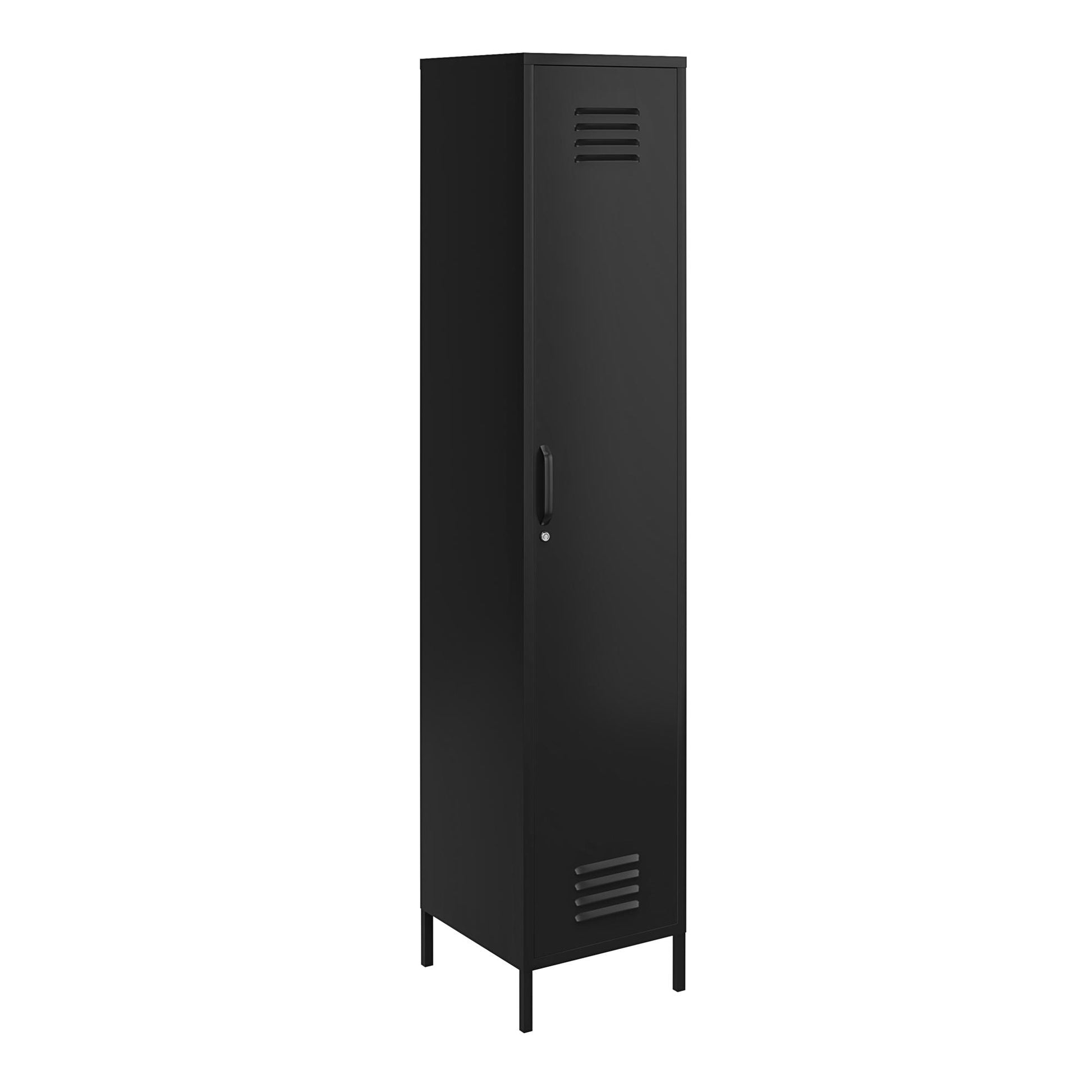 Shadwick Single Closed Door Metal Locker Storage Cabinet with 4 Shelves - Black