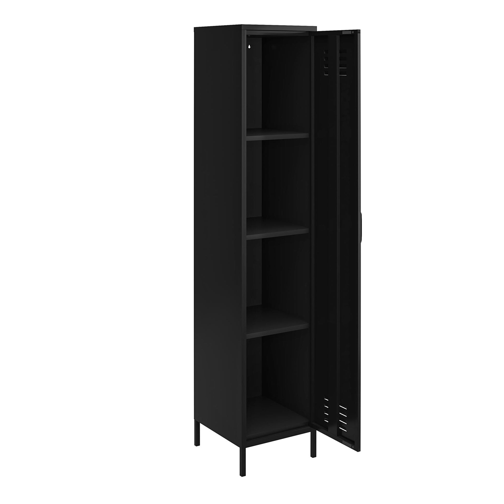 Shadwick Single Closed Door Metal Locker Storage Cabinet with 4 Shelves - Black