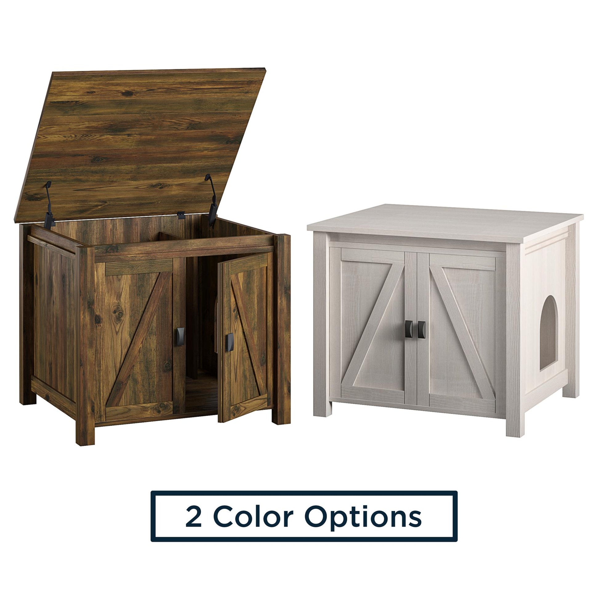 Farmington Rustic Farmhouse Litter Box Enclosure for Cats - Ivory Pine