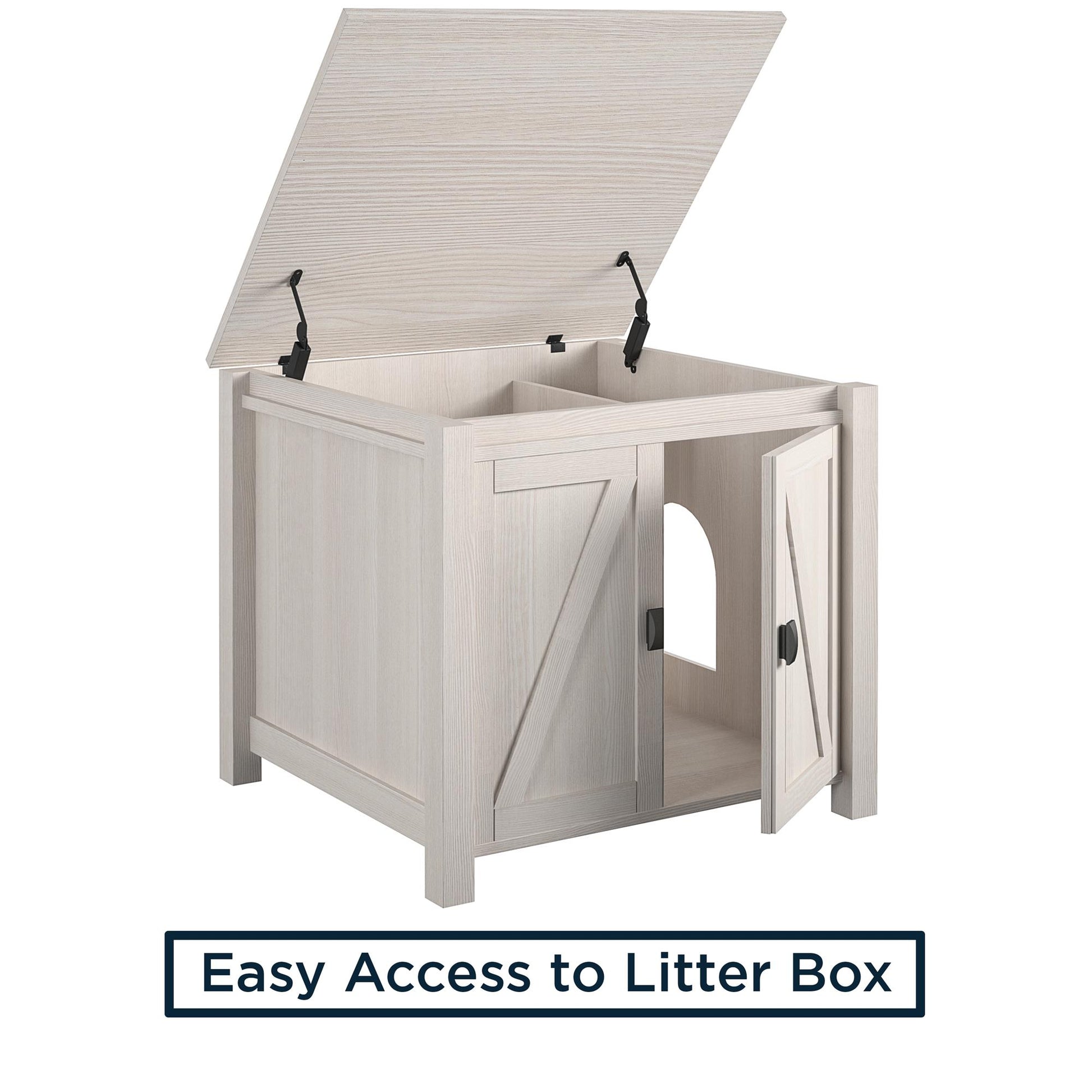 Farmington Rustic Farmhouse Litter Box Enclosure for Cats - Ivory Pine