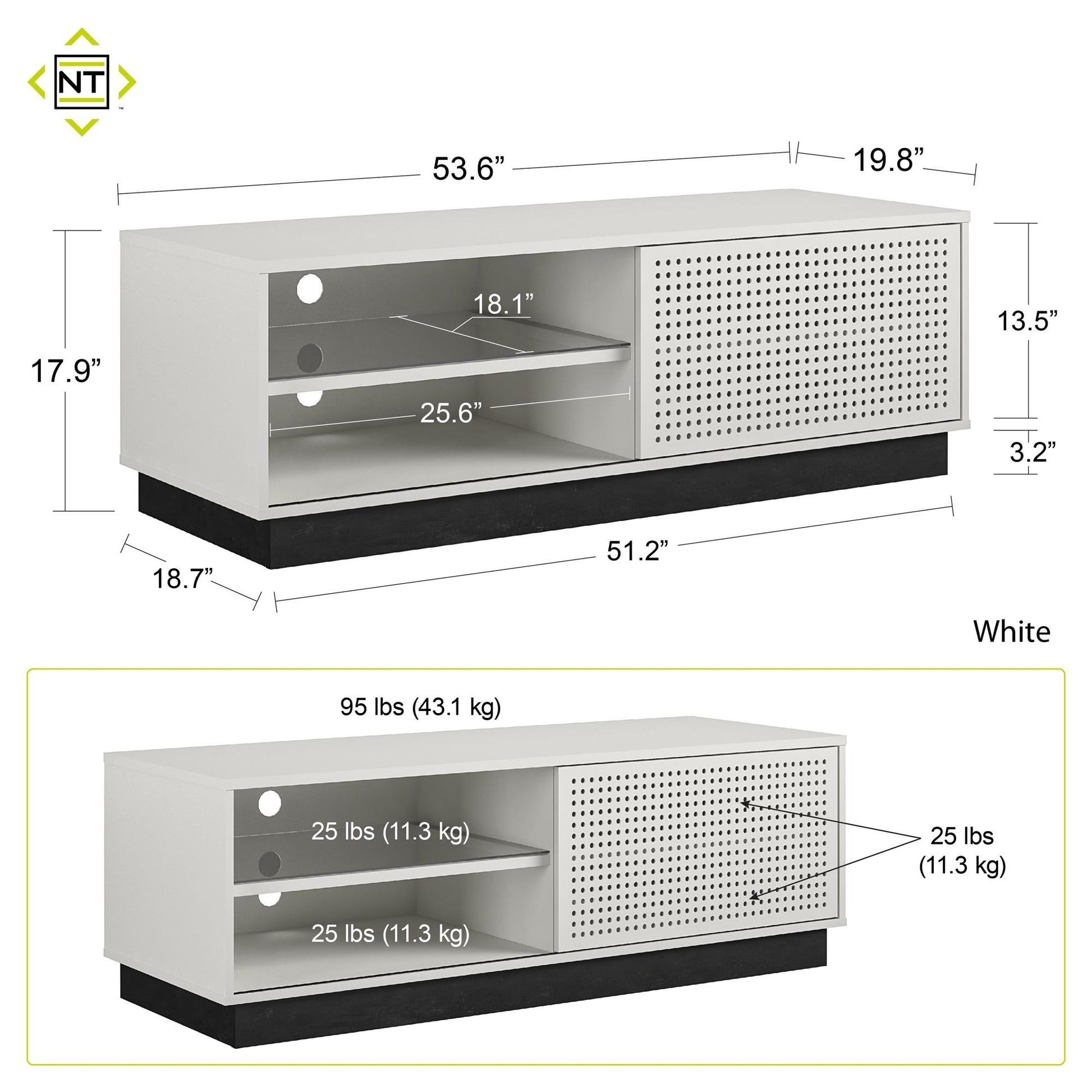 Glitch Gaming TV Stand for TVs up to 60 Inch with LED Lights - White