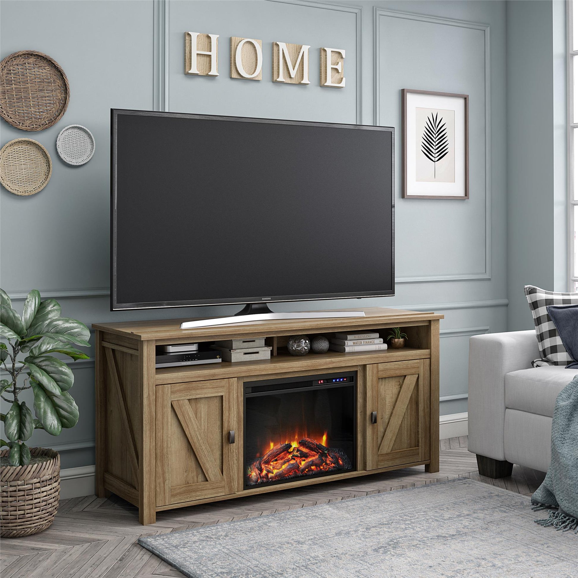 Farmington Electric Fireplace TV Console for TVs up to 60 Inch - Rustic