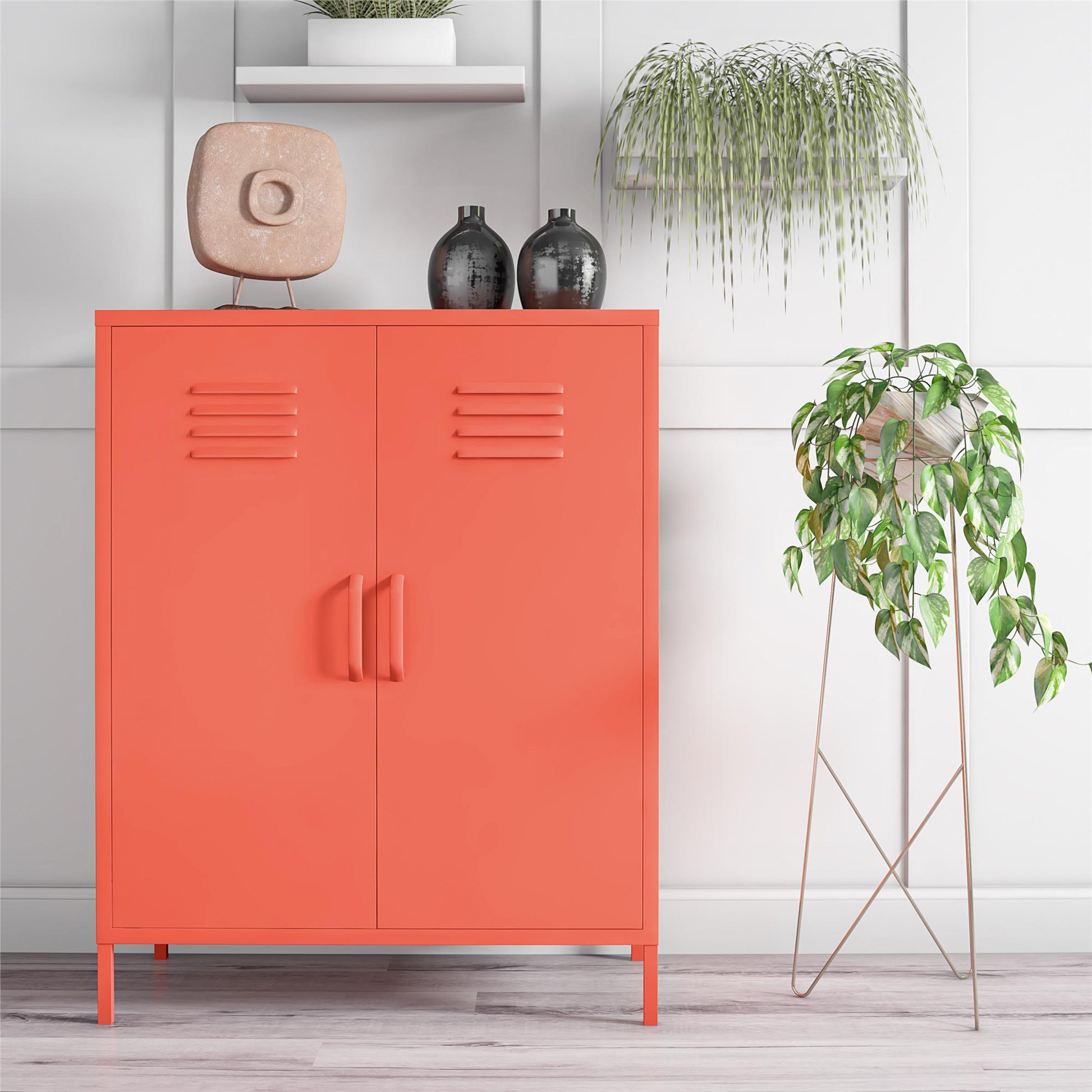 Cache 2 Door Metal Locker Storage Cabinet, Orange - Orange