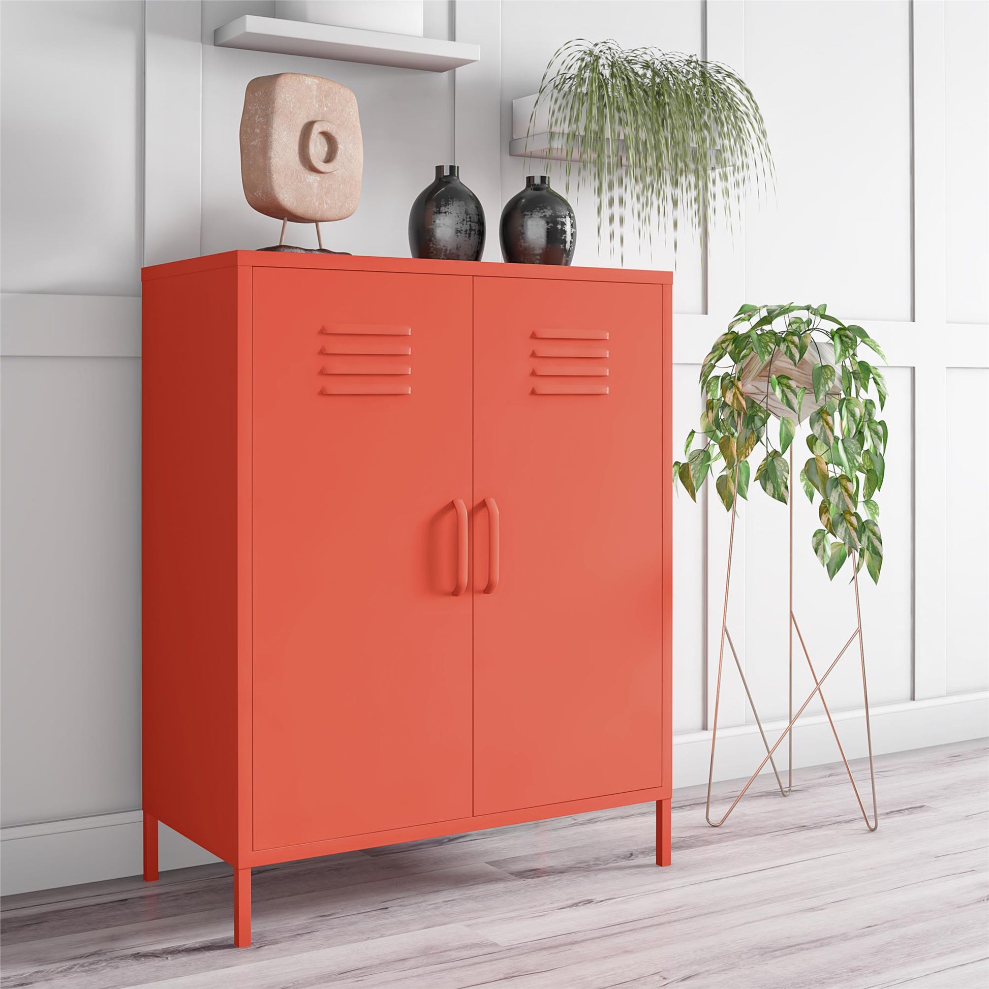 Cache 2 Door Metal Locker Storage Cabinet, Orange - Orange