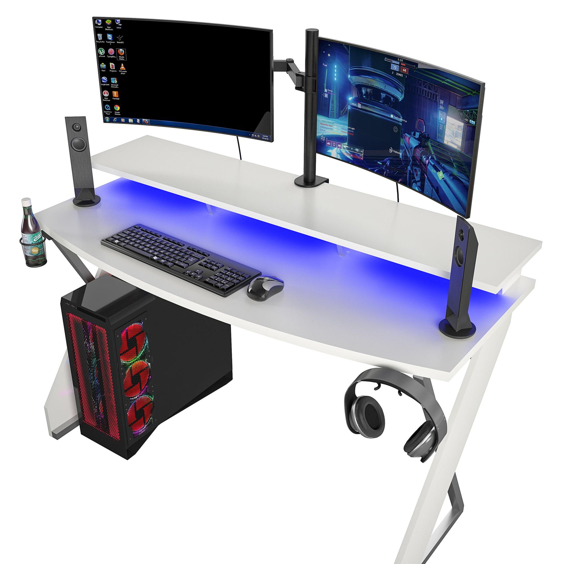 Xtreme Gaming Desk with Riser and LED Lights - White