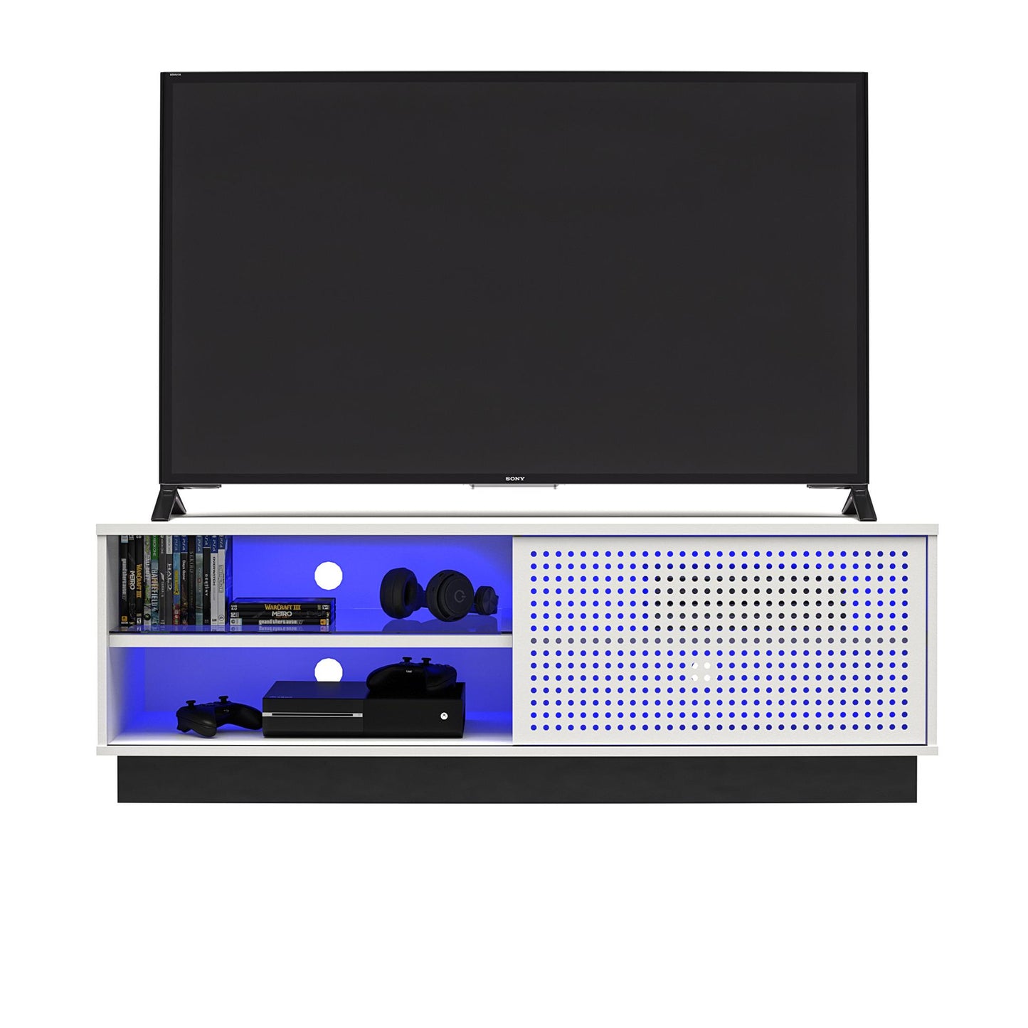 Glitch Gaming TV Stand for TVs up to 60 Inch with LED Lights - White